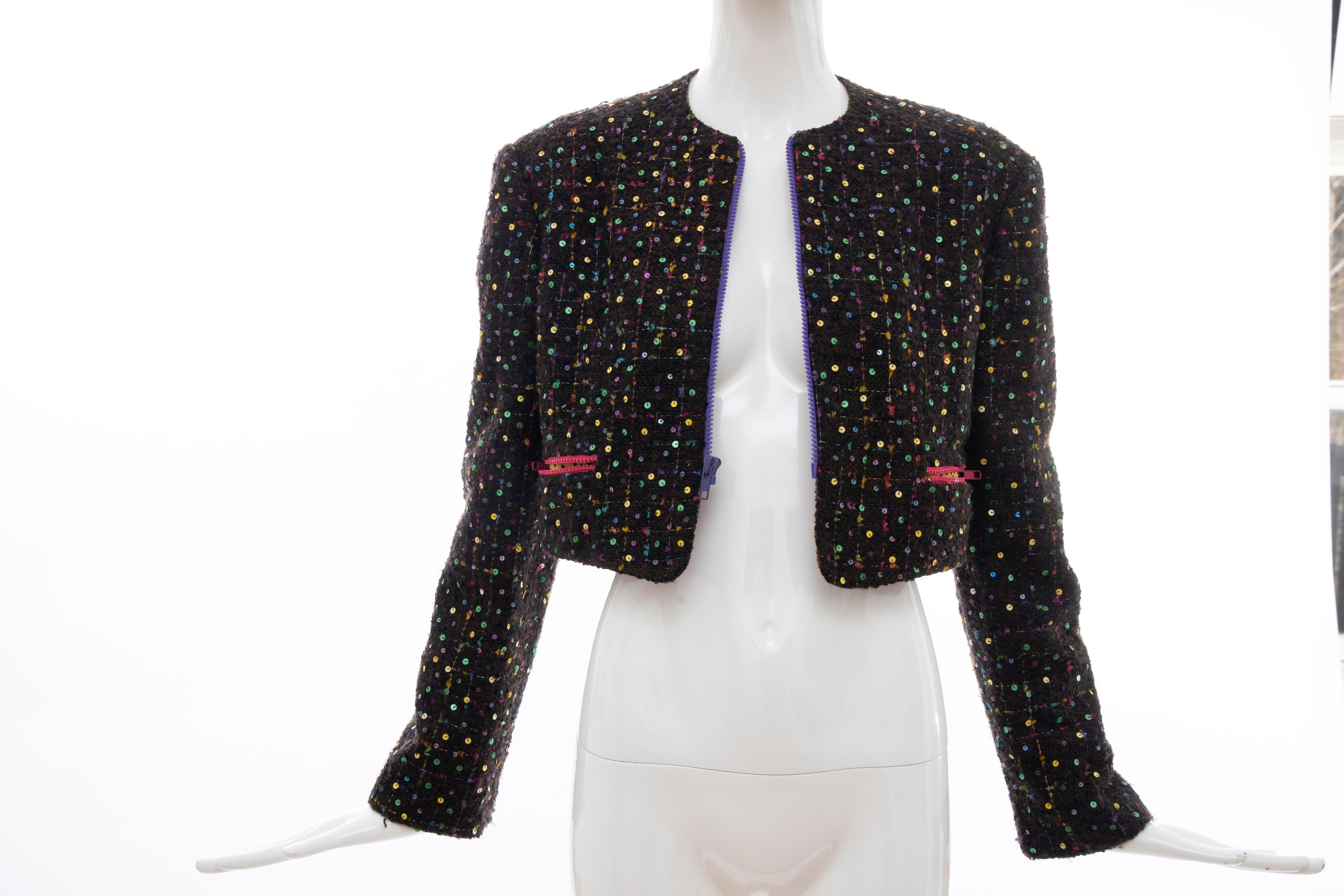 Geoffrey Beene Tweed Polychrome Sequined Bolero Jacket, Spring 1989 For Sale 1