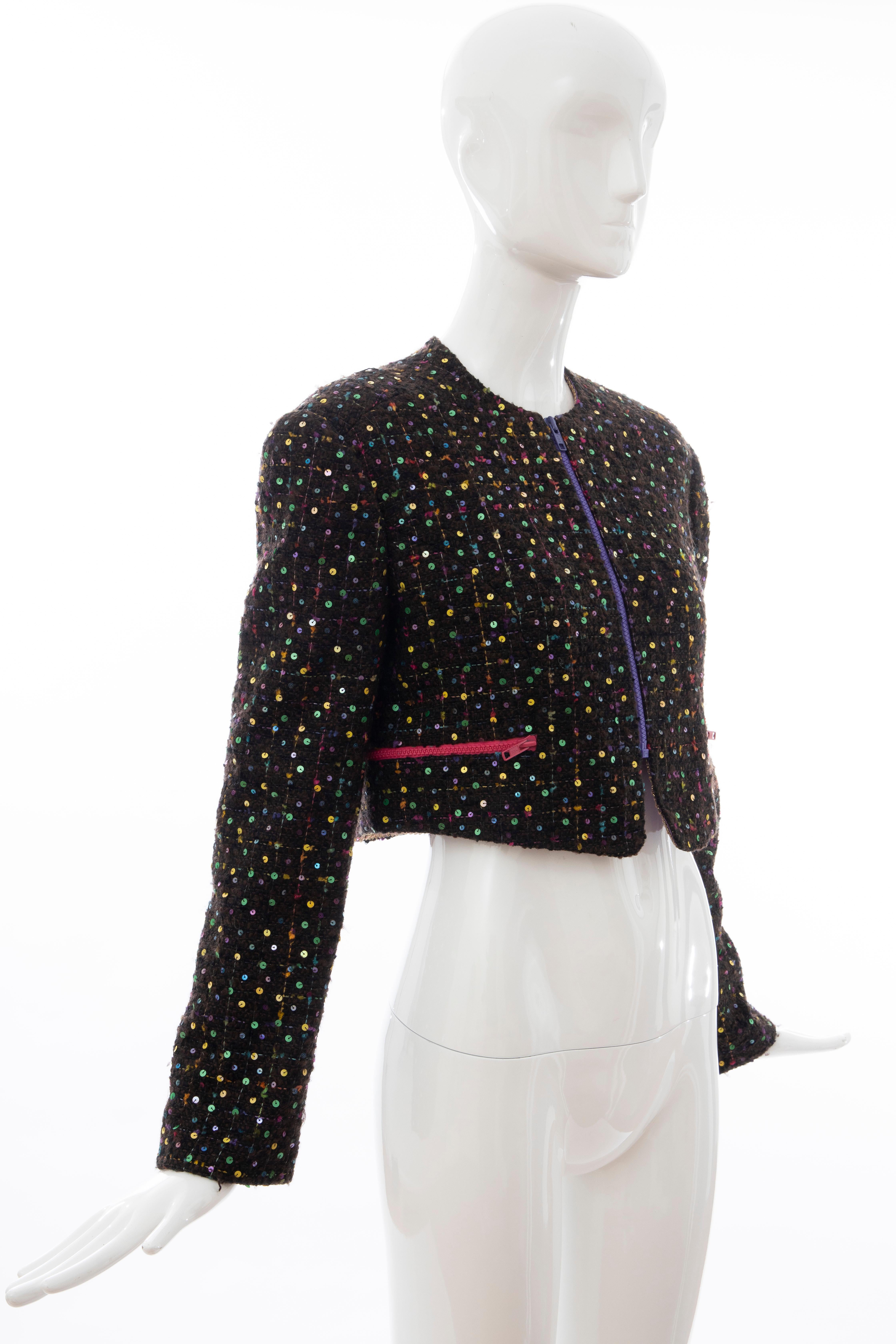 Geoffrey Beene Tweed Polychrome Sequined Bolero Jacket, Spring 1989 For Sale 2