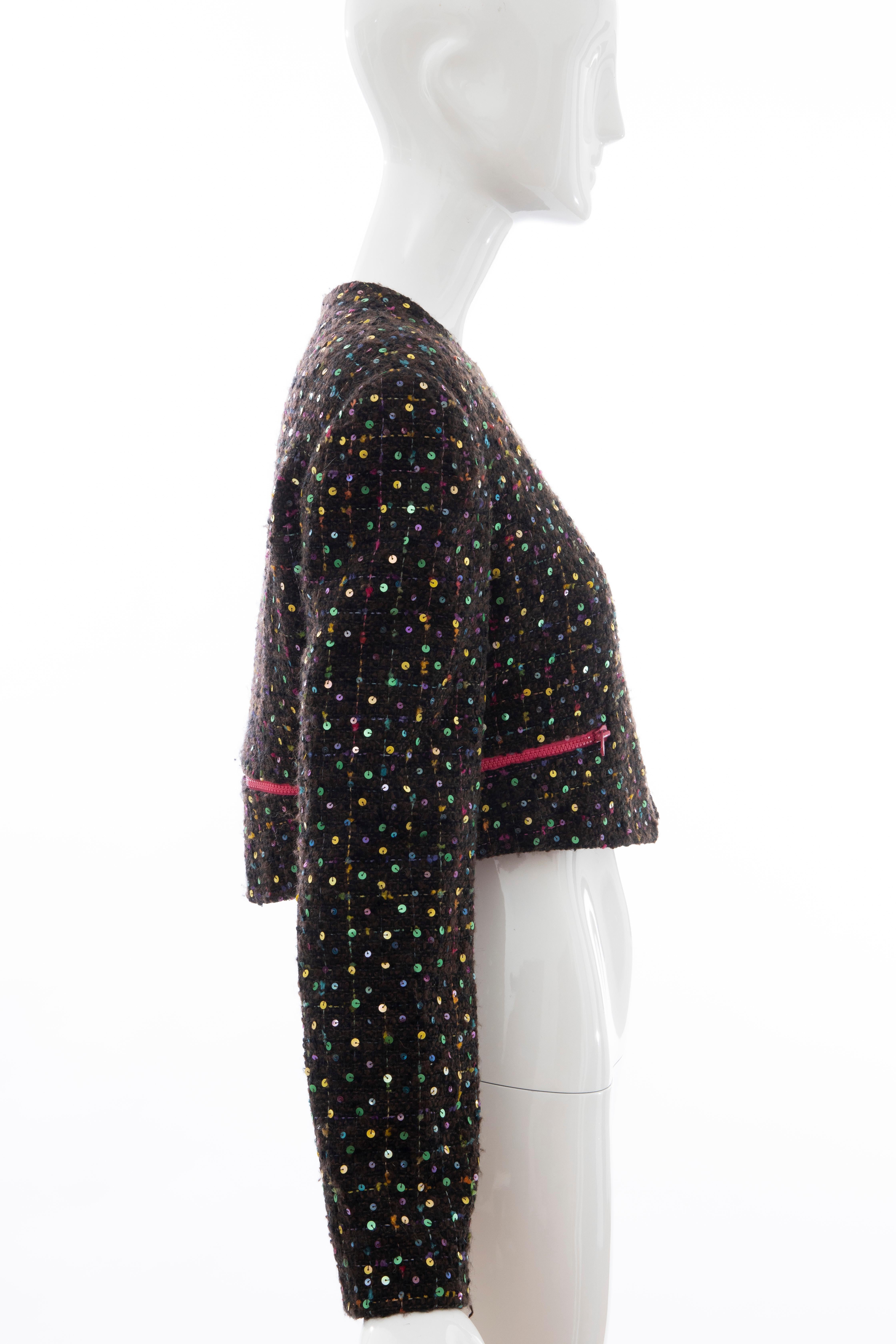 Geoffrey Beene Tweed Polychrome Sequined Bolero Jacket, Spring 1989 For Sale 3