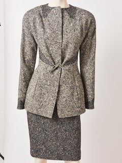 Geoffrey Beene Tweed Skirt Suit with Tulle Scarf