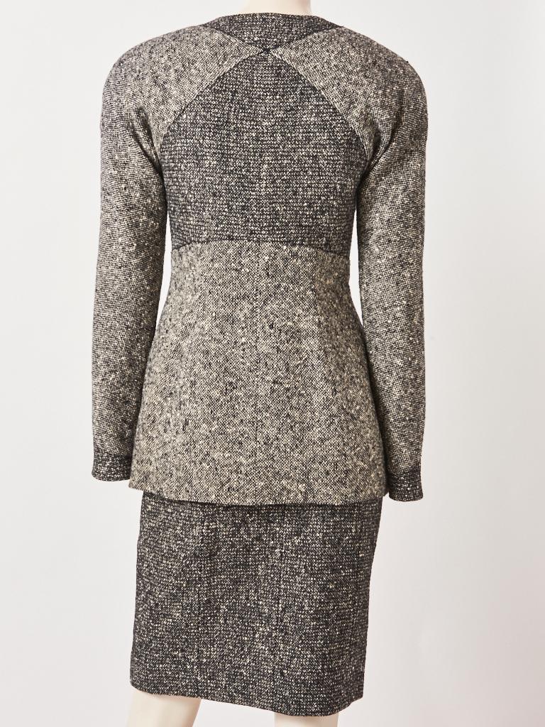 Gray Geoffrey Beene Tweed Skirt Suit with Tulle Scarf For Sale