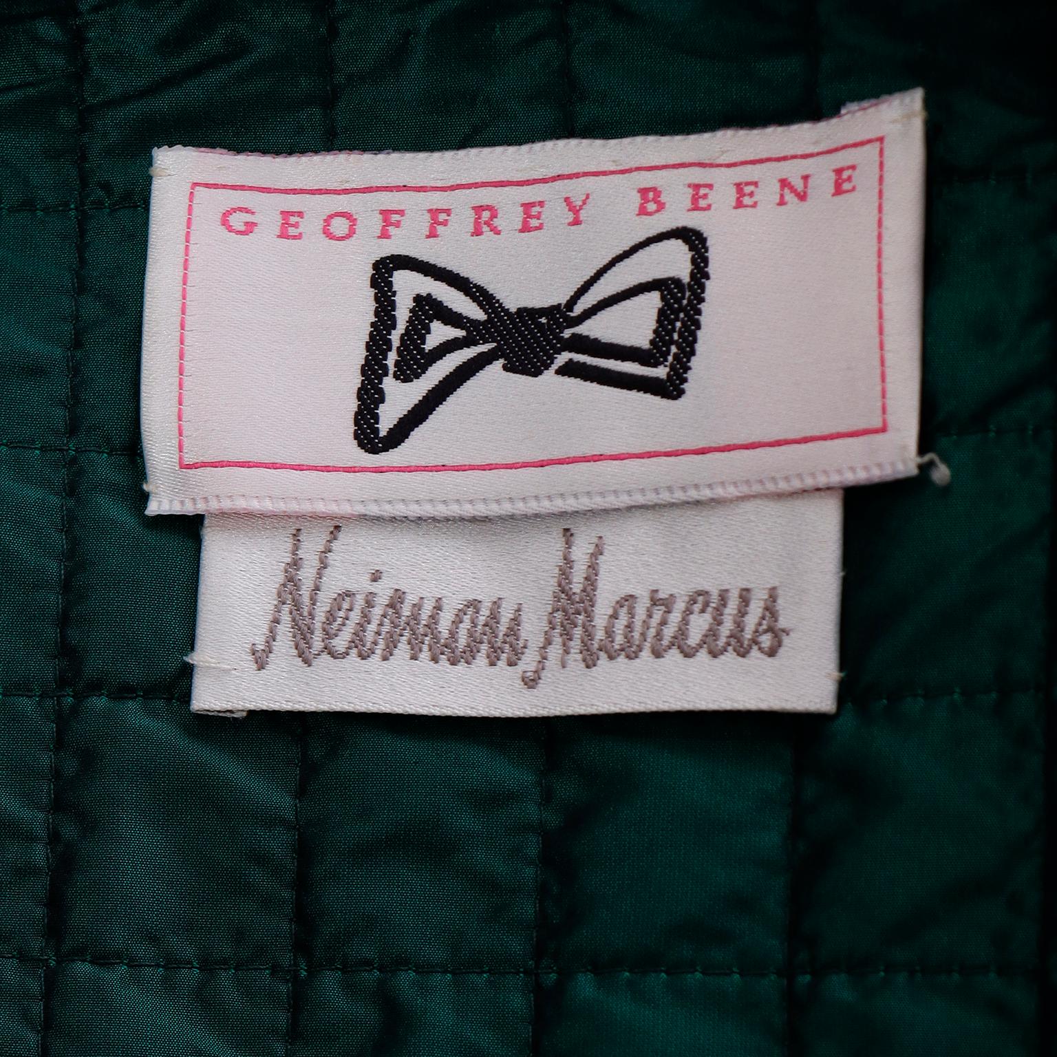 Geoffrey Beene Vintage 1980s Green Houndstooth Wool Cropped Jacket For Sale 6
