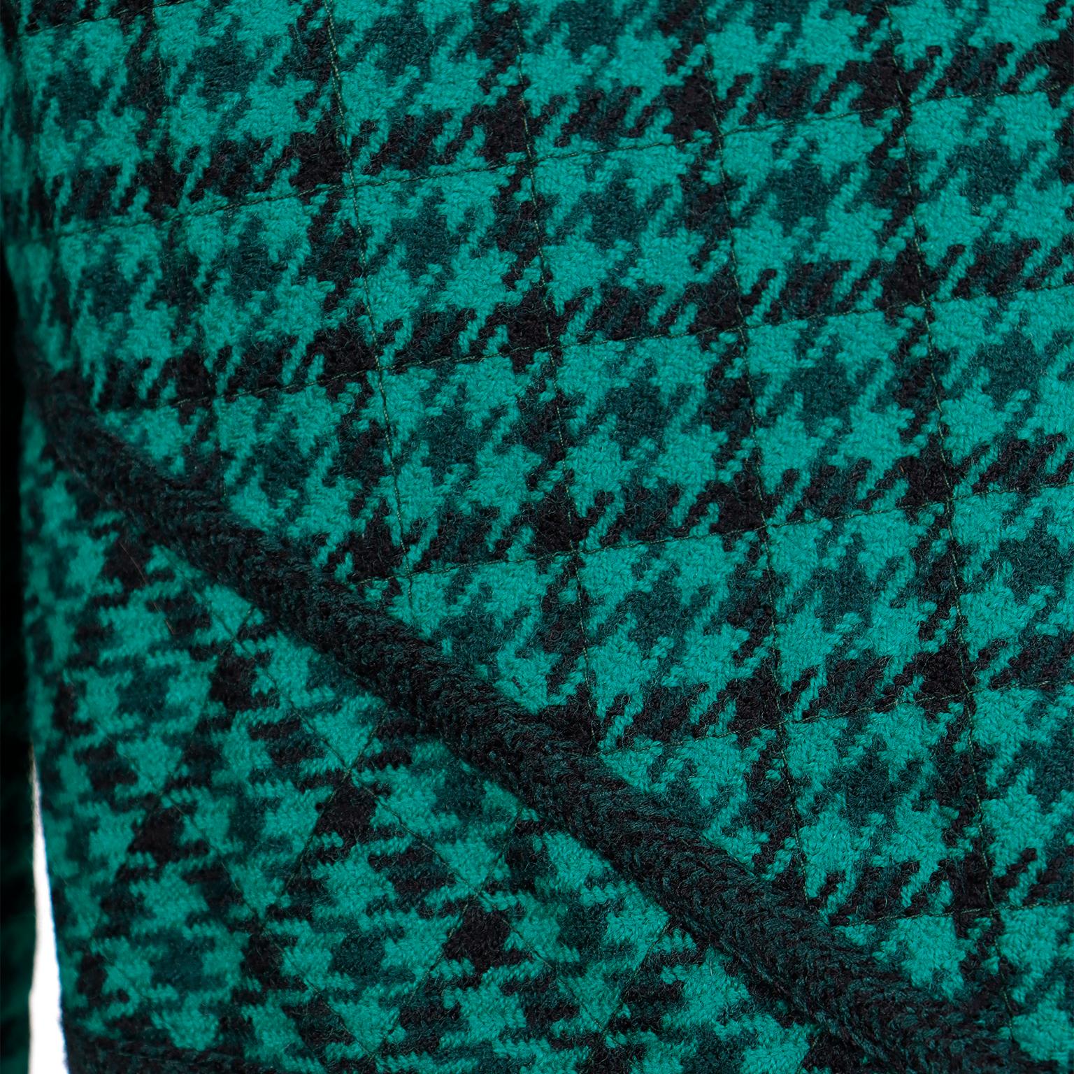 Geoffrey Beene Vintage 1980s Green Houndstooth Wool Cropped Jacket For Sale 4