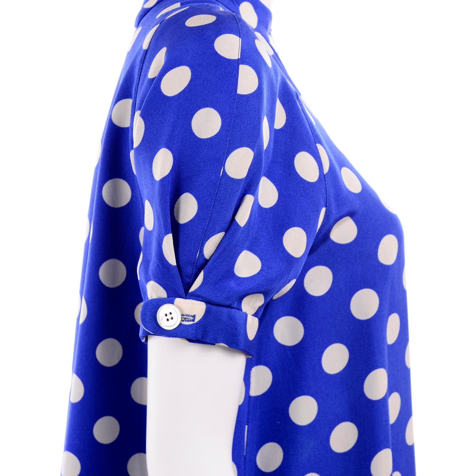 Geoffrey Beene Vintage Blue and White Silk Polka Dot Tent Dress Size 6 5