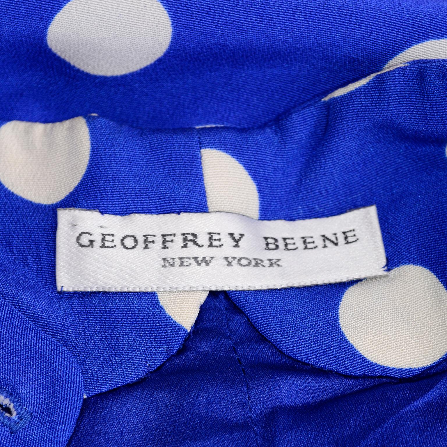 Geoffrey Beene Vintage Blue and White Silk Polka Dot Tent Dress Size 6 7