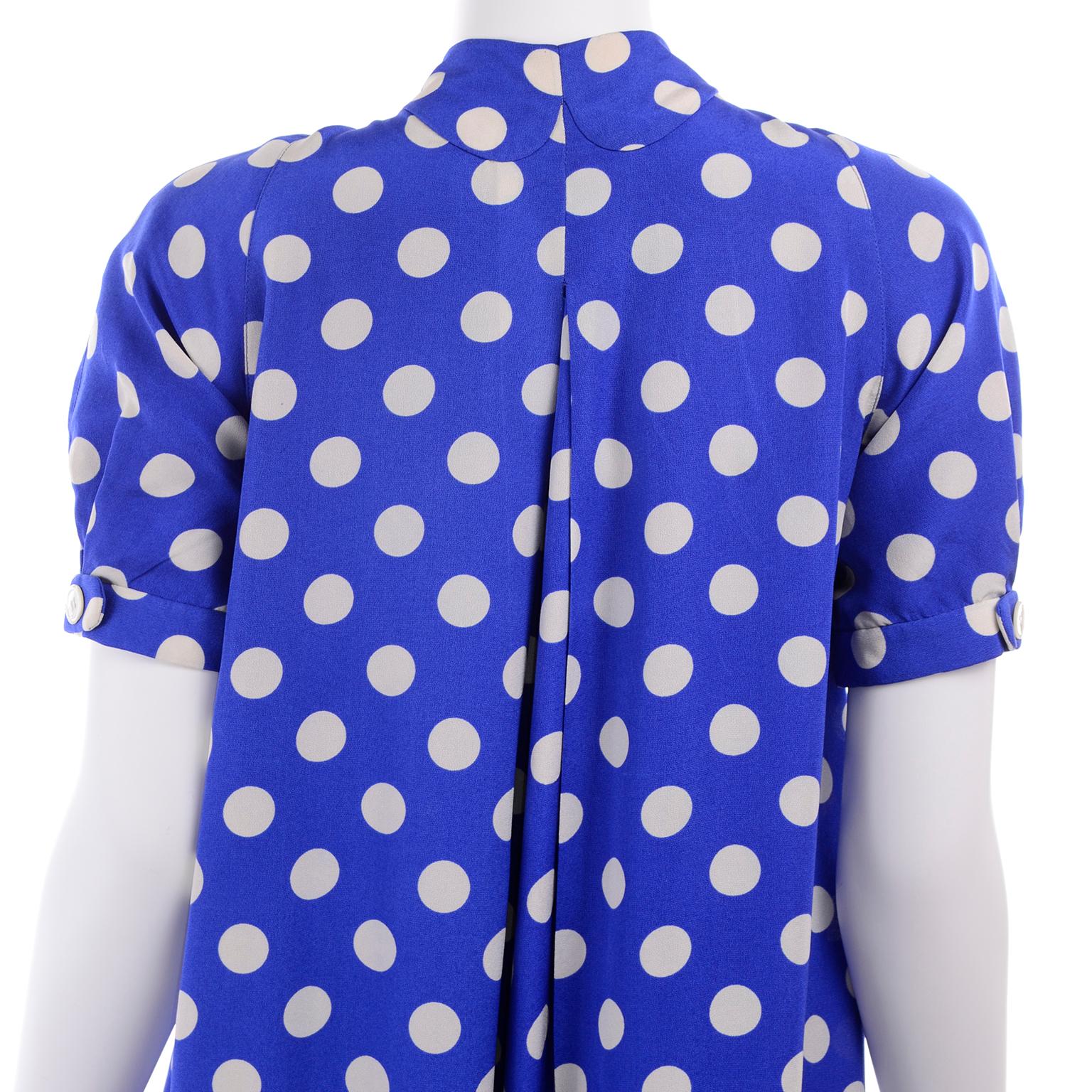 Geoffrey Beene Vintage Blue and White Silk Polka Dot Tent Dress Size 6 3