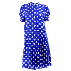 Geoffrey Beene Vintage Blue and White Silk Polka Dot Tent Dress Size 6