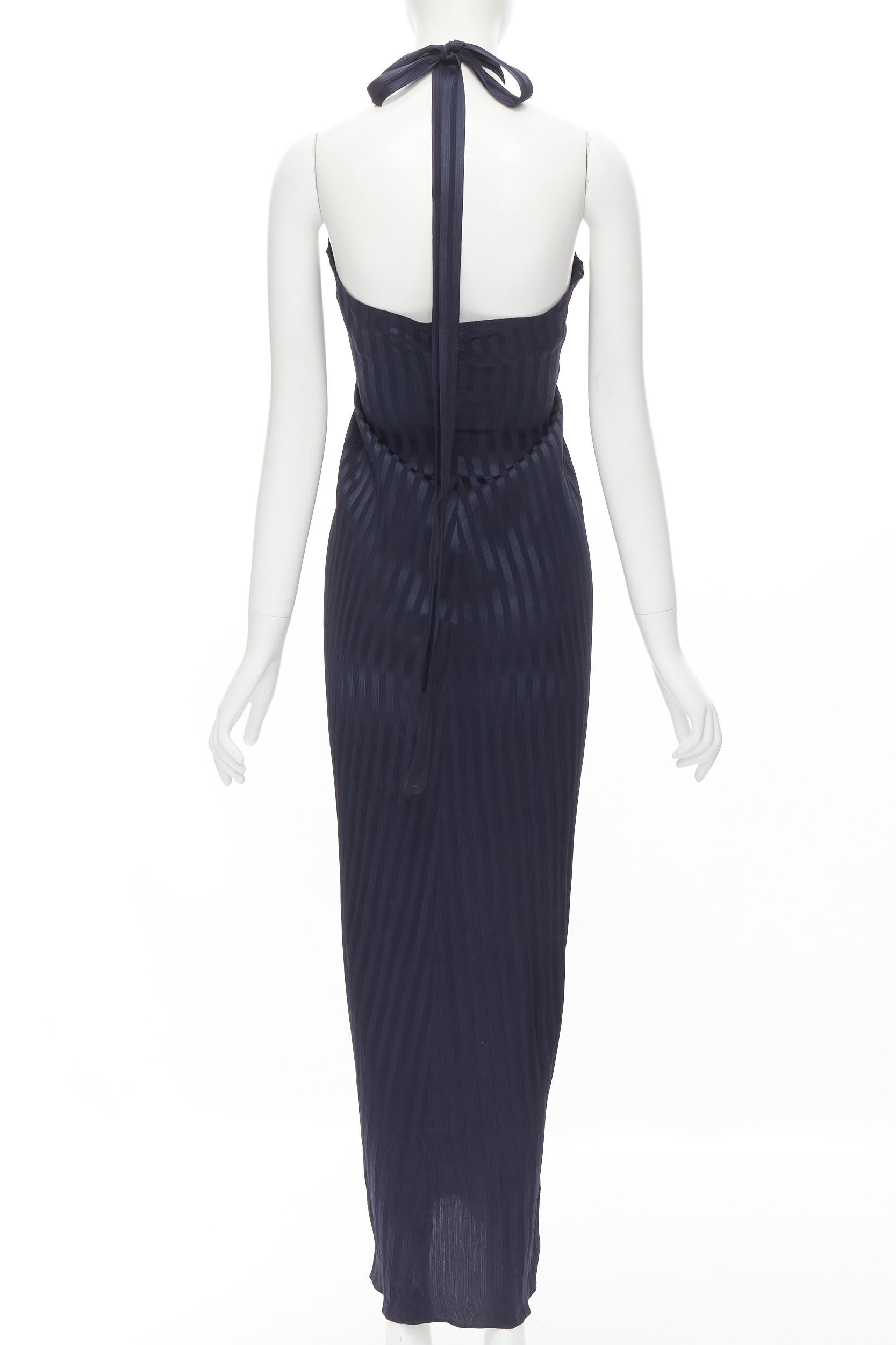 Women's GEOFFREY BEENE Vintage blue striped plisse crystal button halter dress XS
