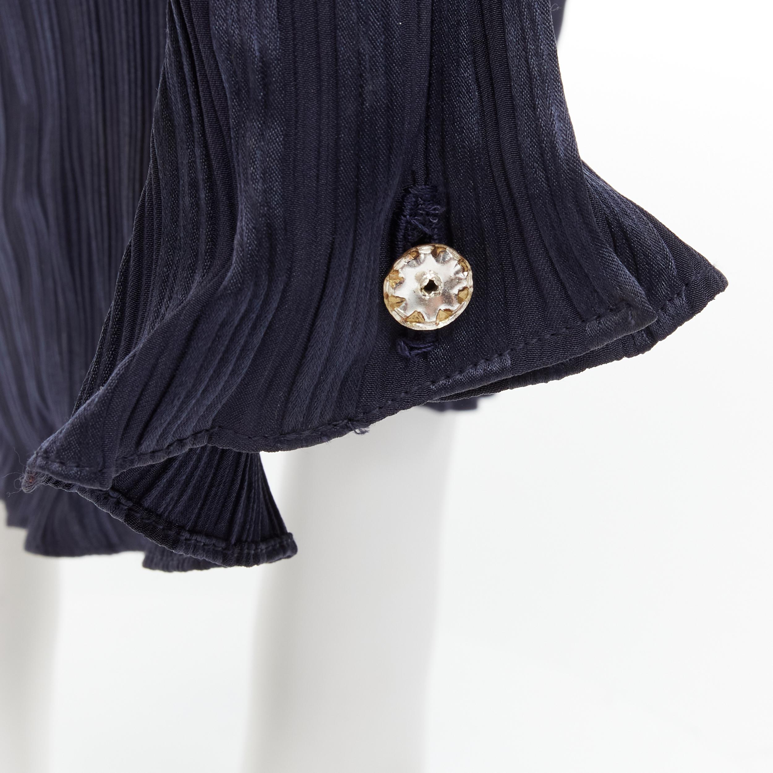 GEOFFREY BEENE Vintage blue striped plisse crystal button halter dress XS 3