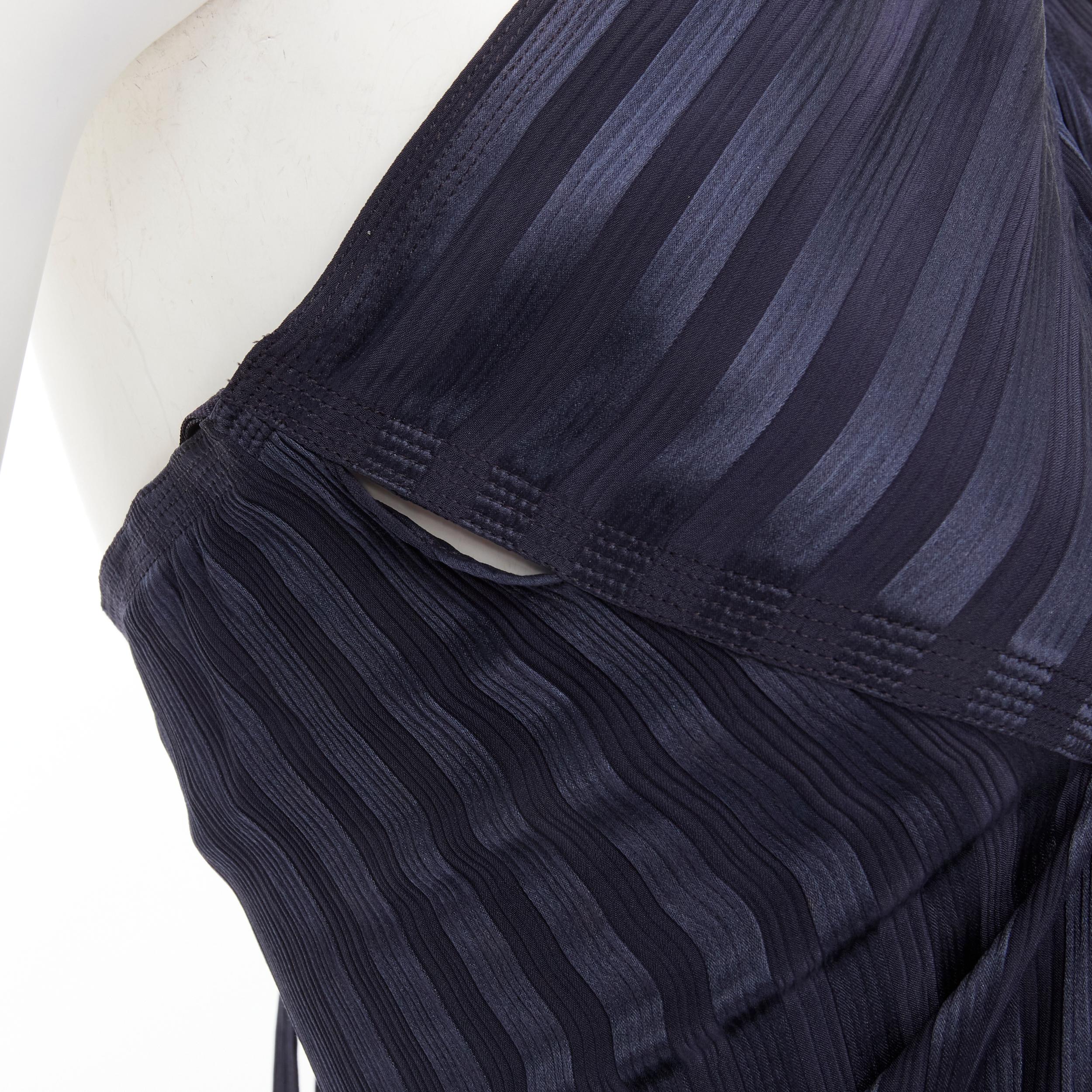 GEOFFREY BEENE Vintage blue striped plisse crystal button halter dress XS 4
