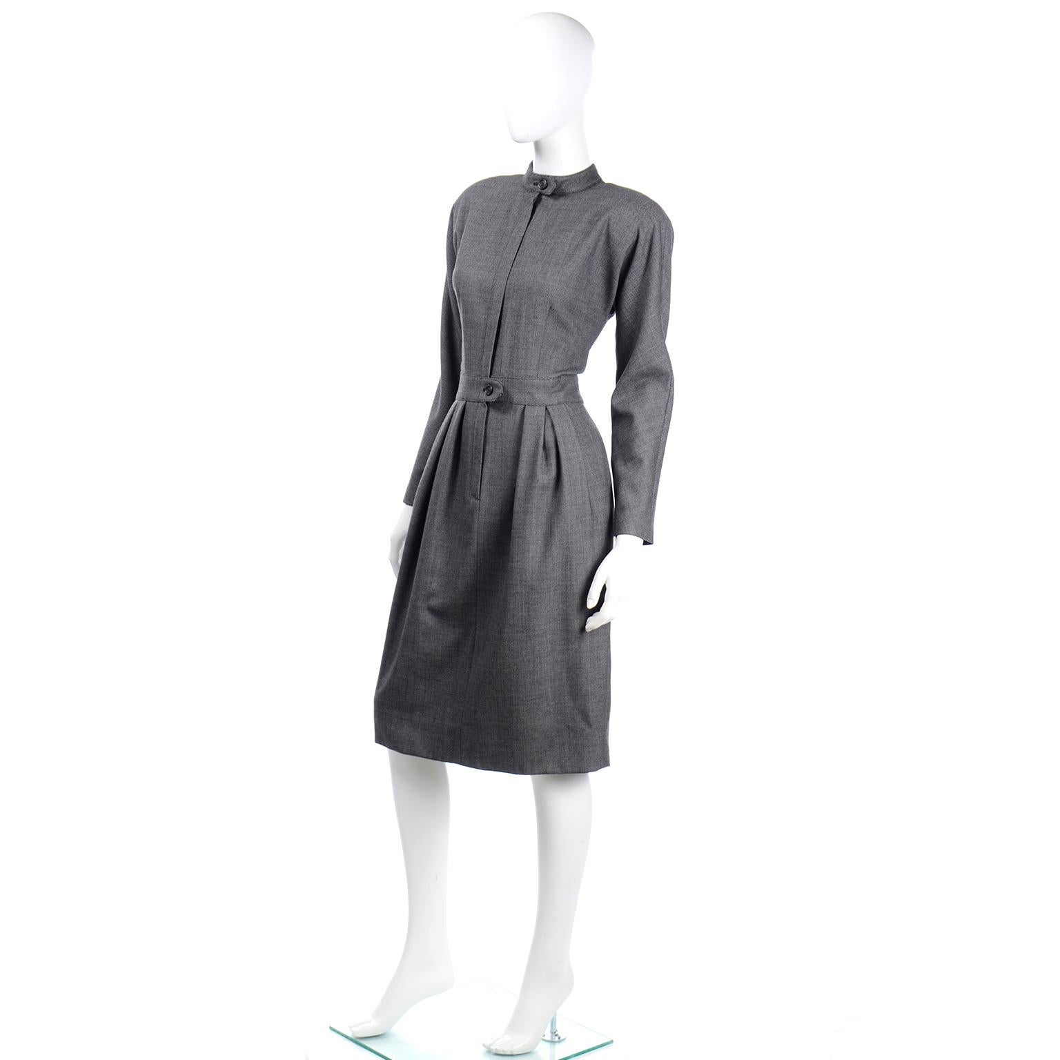 Women's Geoffrey Beene Vintage Dress in Black Micro Check Wool with Unique Seam Details
