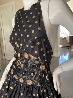 Geoffrey Beene Vintage Gold Polka Dot Metallic Accented Halter Dress