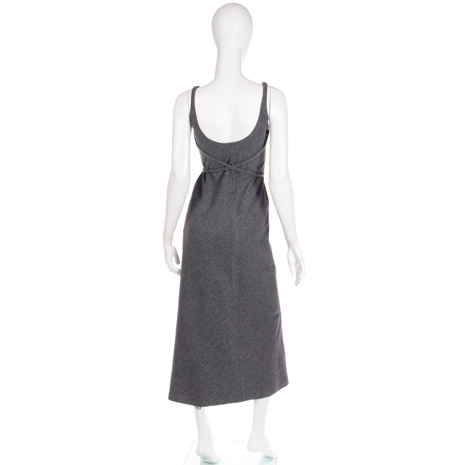 Geoffrey Beene Vintage Gray Wool Dress With Tassel Belt For Sale 2