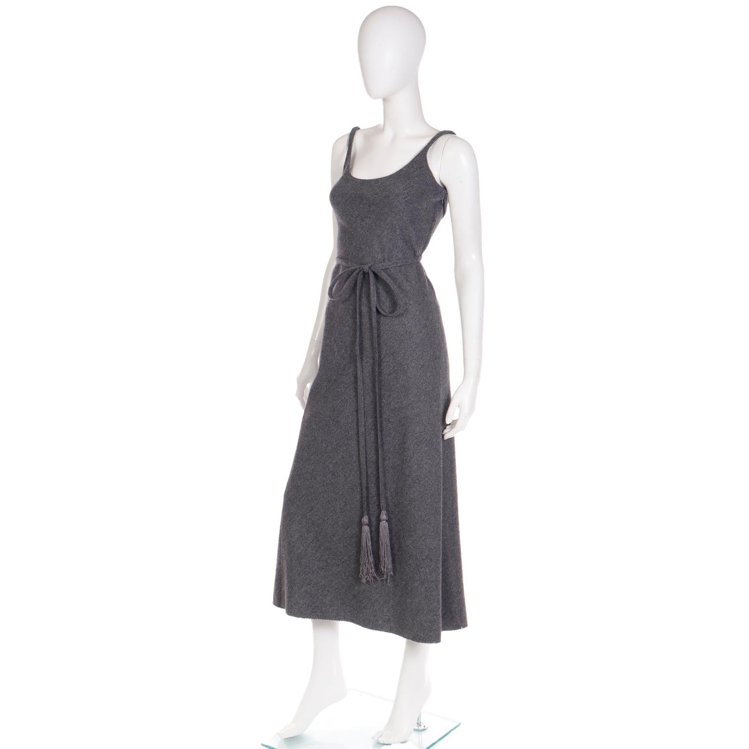 Geoffrey Beene Vintage Gray Wool Dress With Tassel Belt For Sale 3