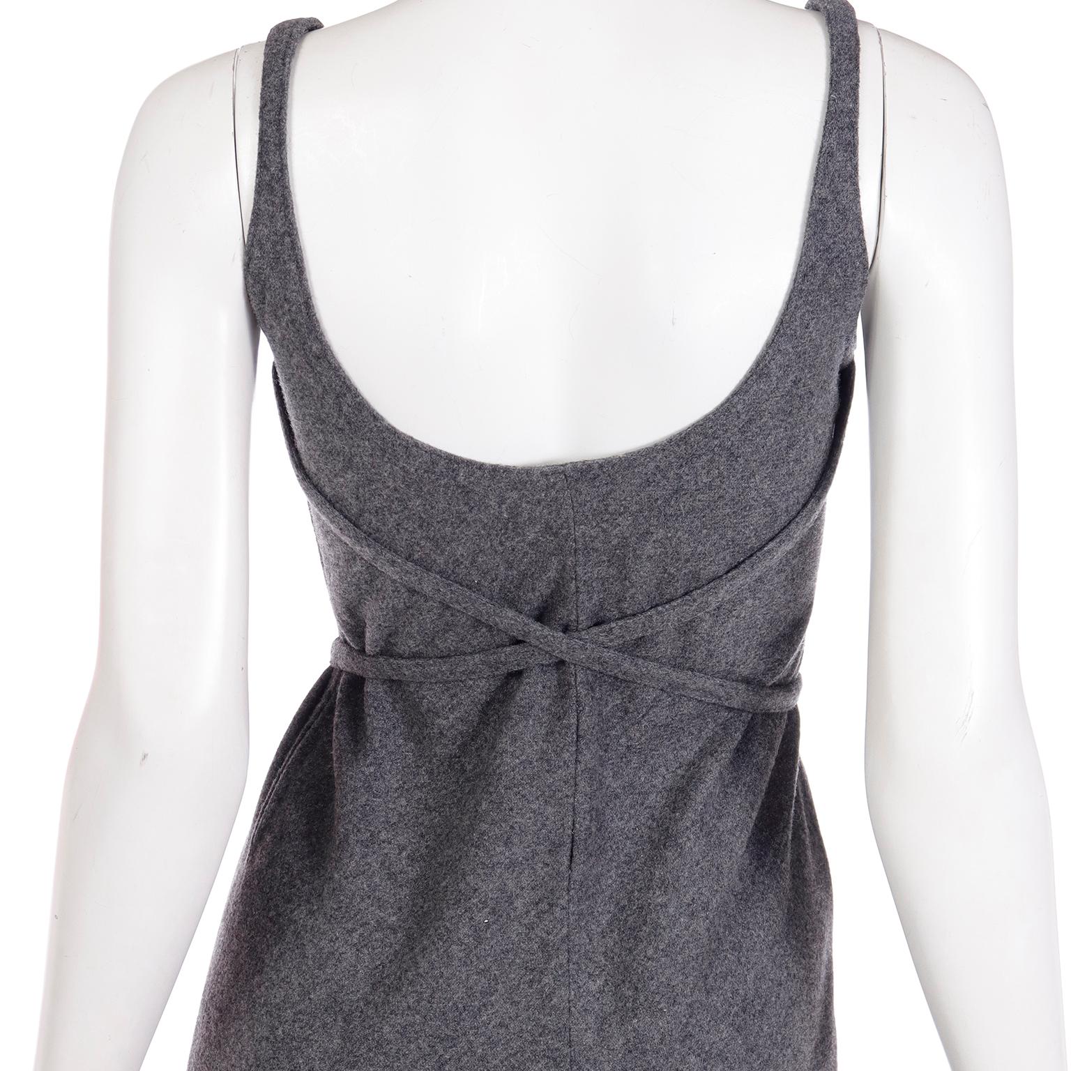 Geoffrey Beene Vintage Gray Wool Dress With Tassel Belt For Sale 5