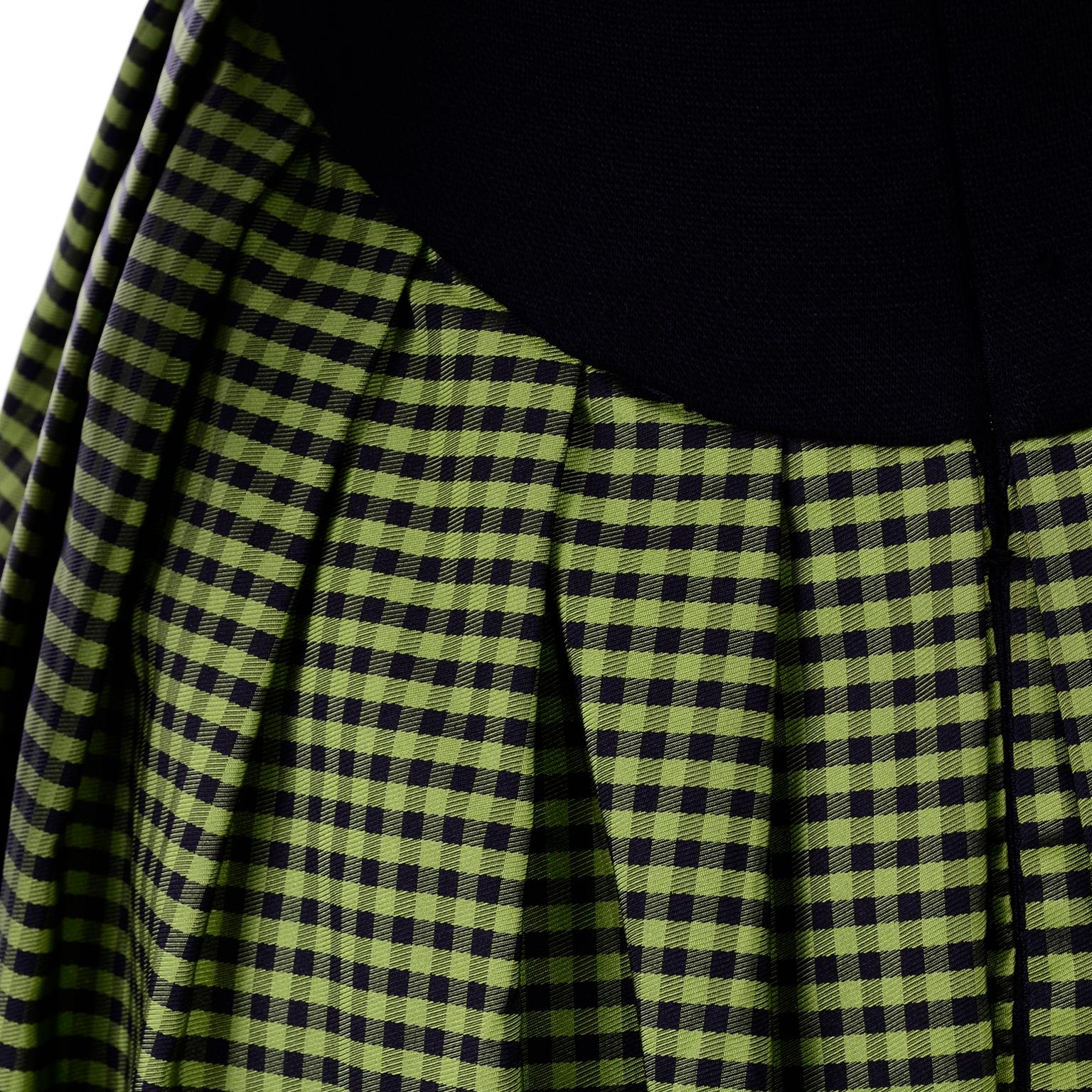 Geoffrey Beene Vintage Green Black Check Evening Dress With Purple Wool Jacket (Robe de soirée à carreaux verts et noirs et veste en laine violette) en vente 7