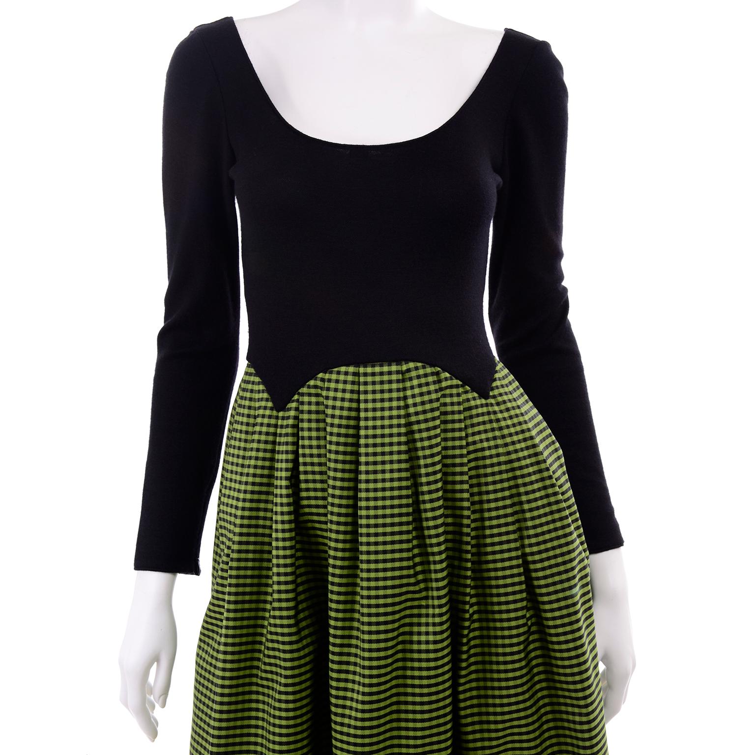 Geoffrey Beene Vintage Green Black Check Evening Dress With Purple Wool Jacket (Robe de soirée à carreaux verts et noirs et veste en laine violette) en vente 8