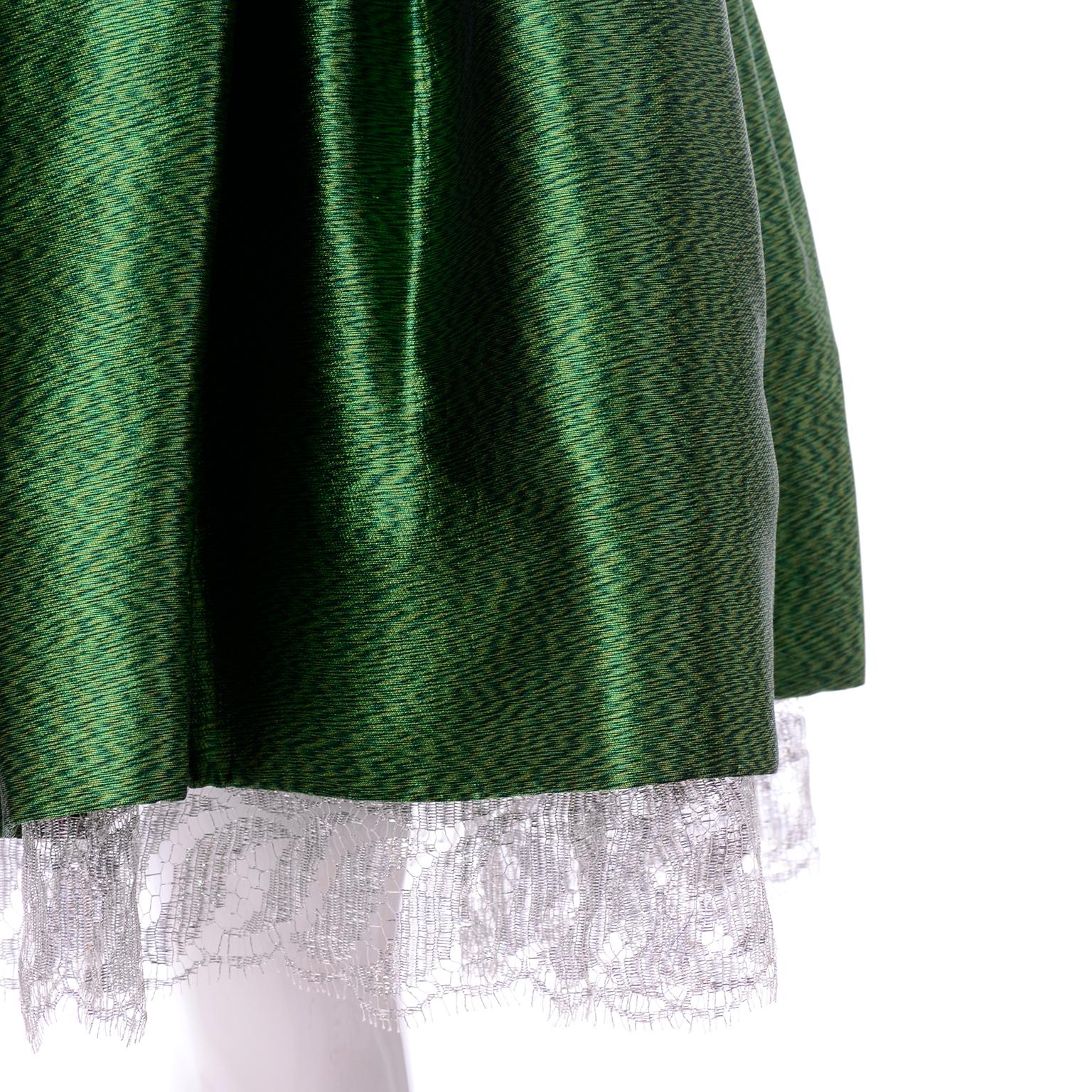Geoffrey Beene Vintage Green & Blue Dress W/ Silver Stars & Quilted Corset Waist For Sale 3