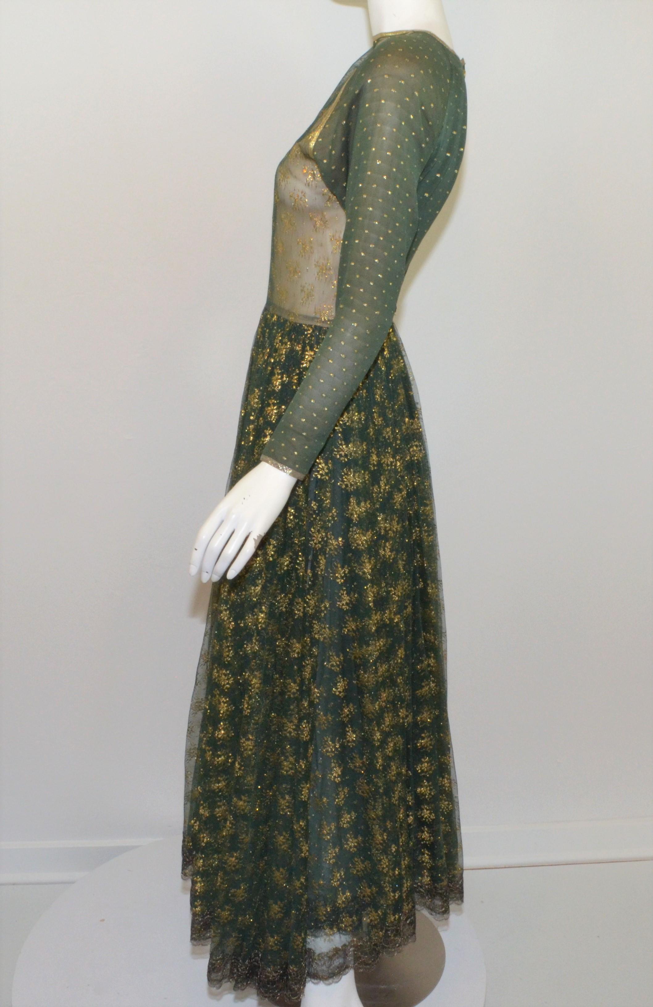 Geoffrey Beene Vintage Green, Gold Gown In Excellent Condition In Carmel, CA