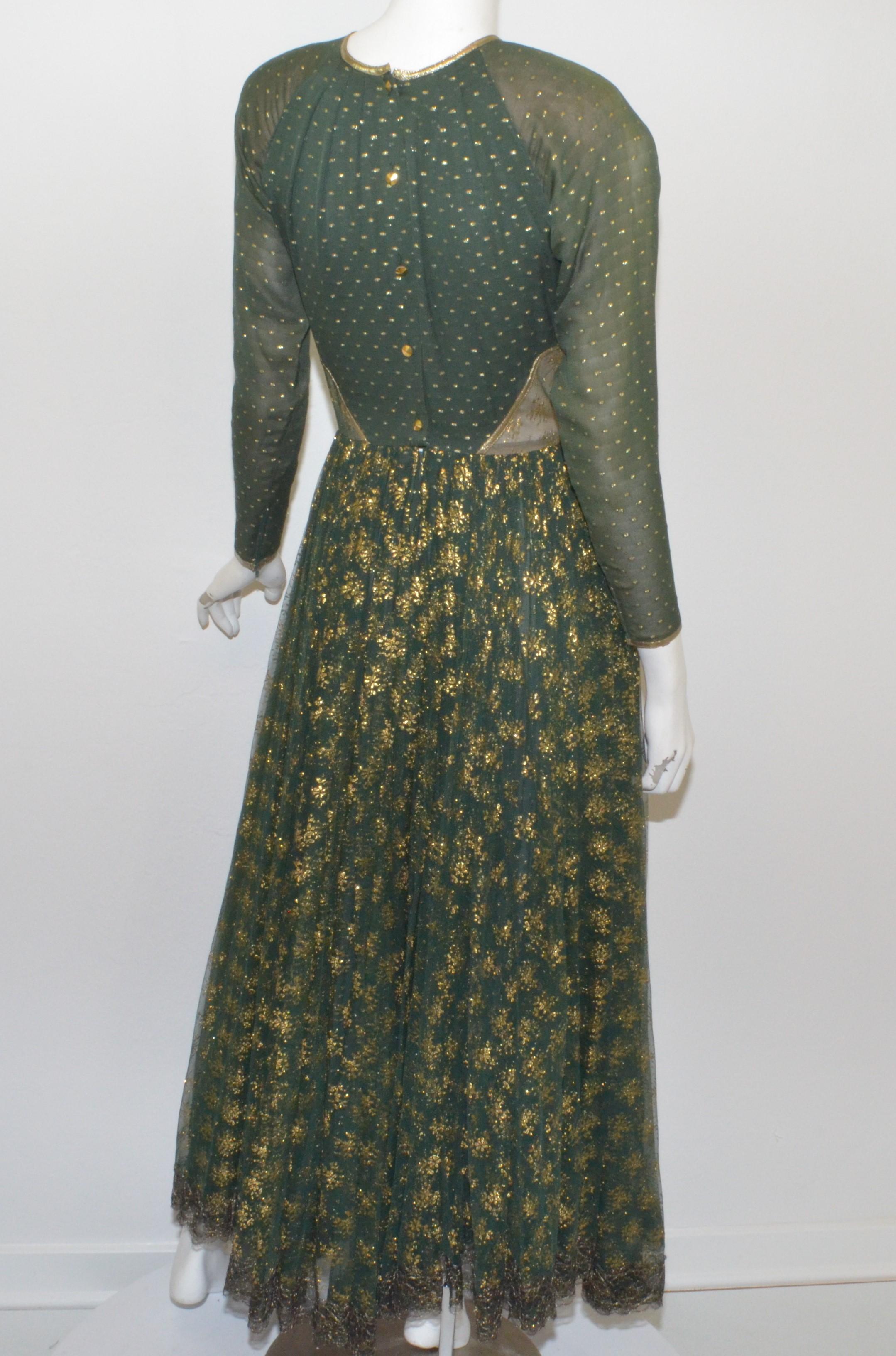 Women's Geoffrey Beene Vintage Green, Gold Gown
