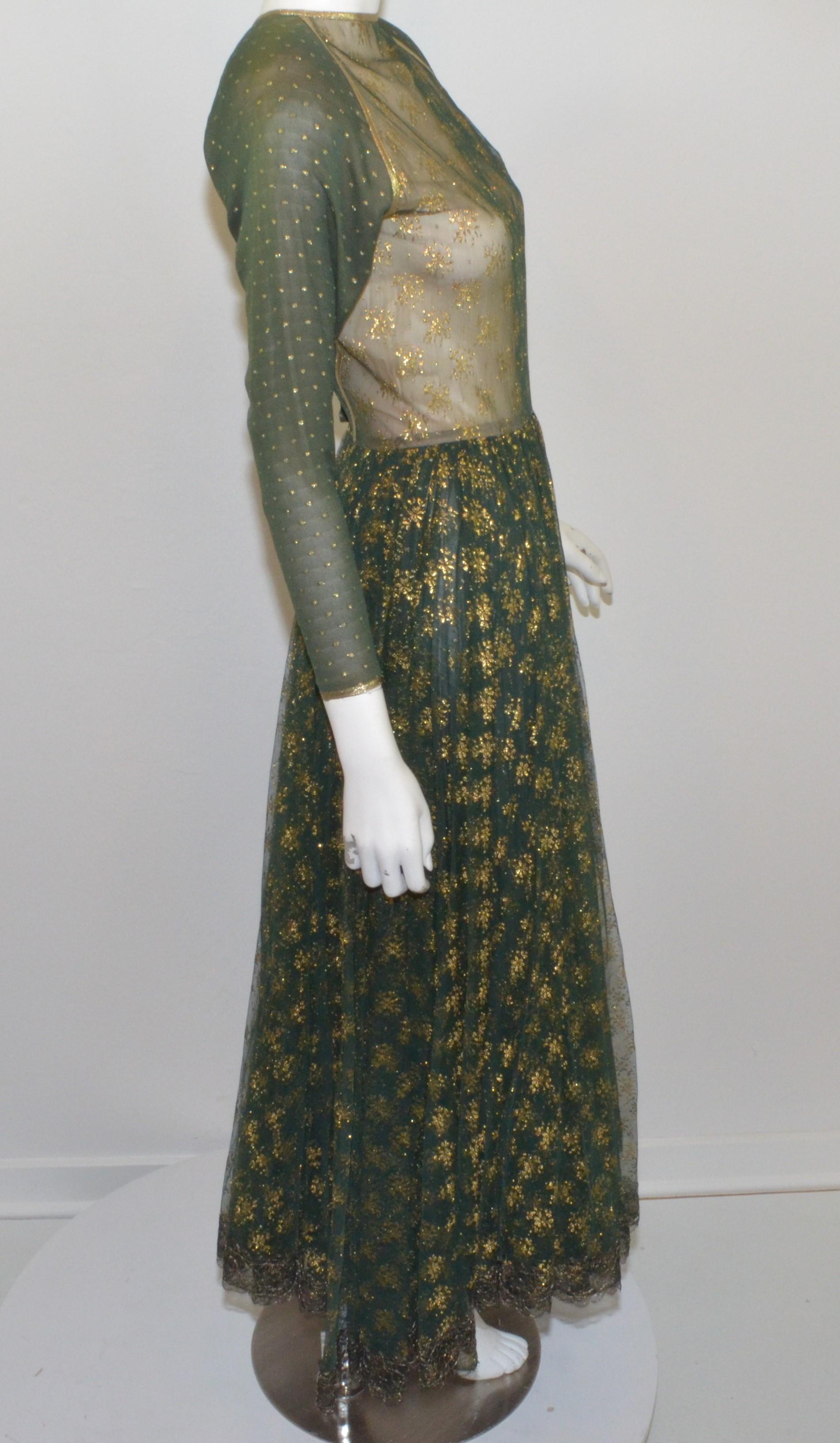 Geoffrey Beene Vintage Green, Gold Gown 1