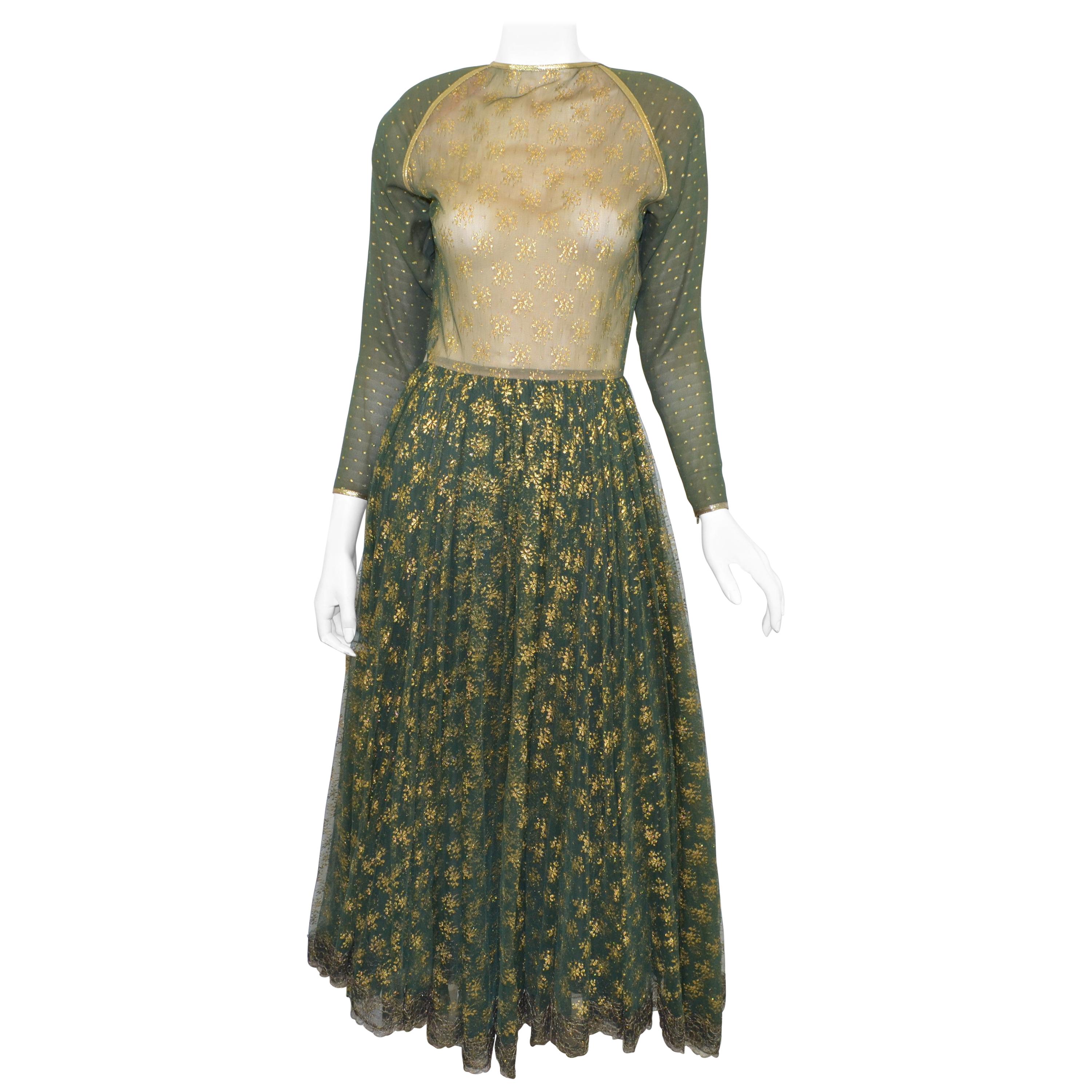 Geoffrey Beene Vintage Green, Gold Gown
