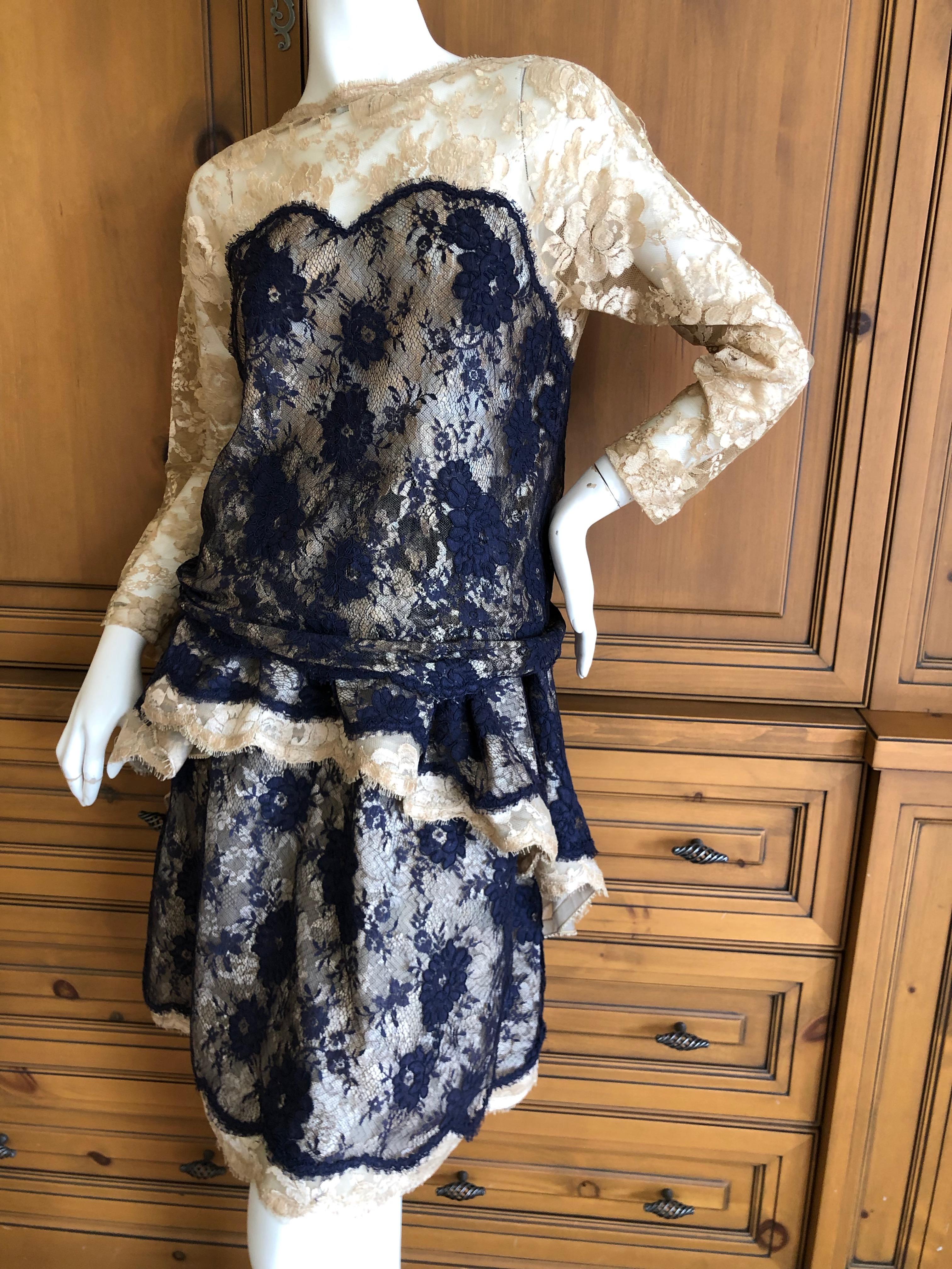 Geoffrey Beene Vintage Lace Two Piece Dress Set In Excellent Condition For Sale In Cloverdale, CA