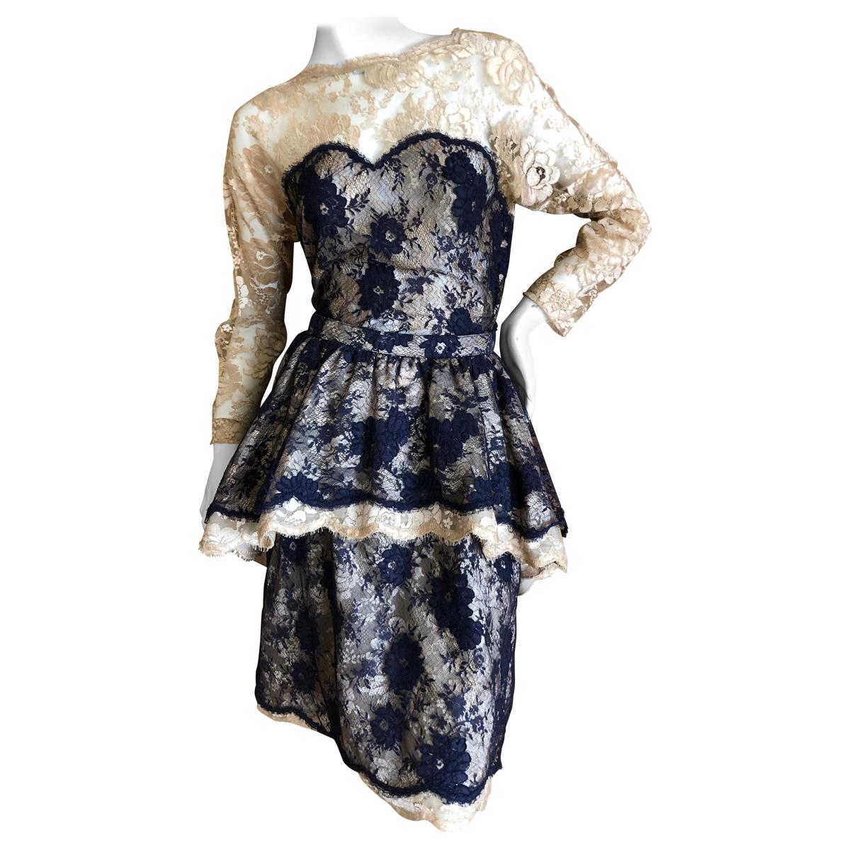 Geoffrey Beene Vintage Lace Two Piece Dress Set For Sale
