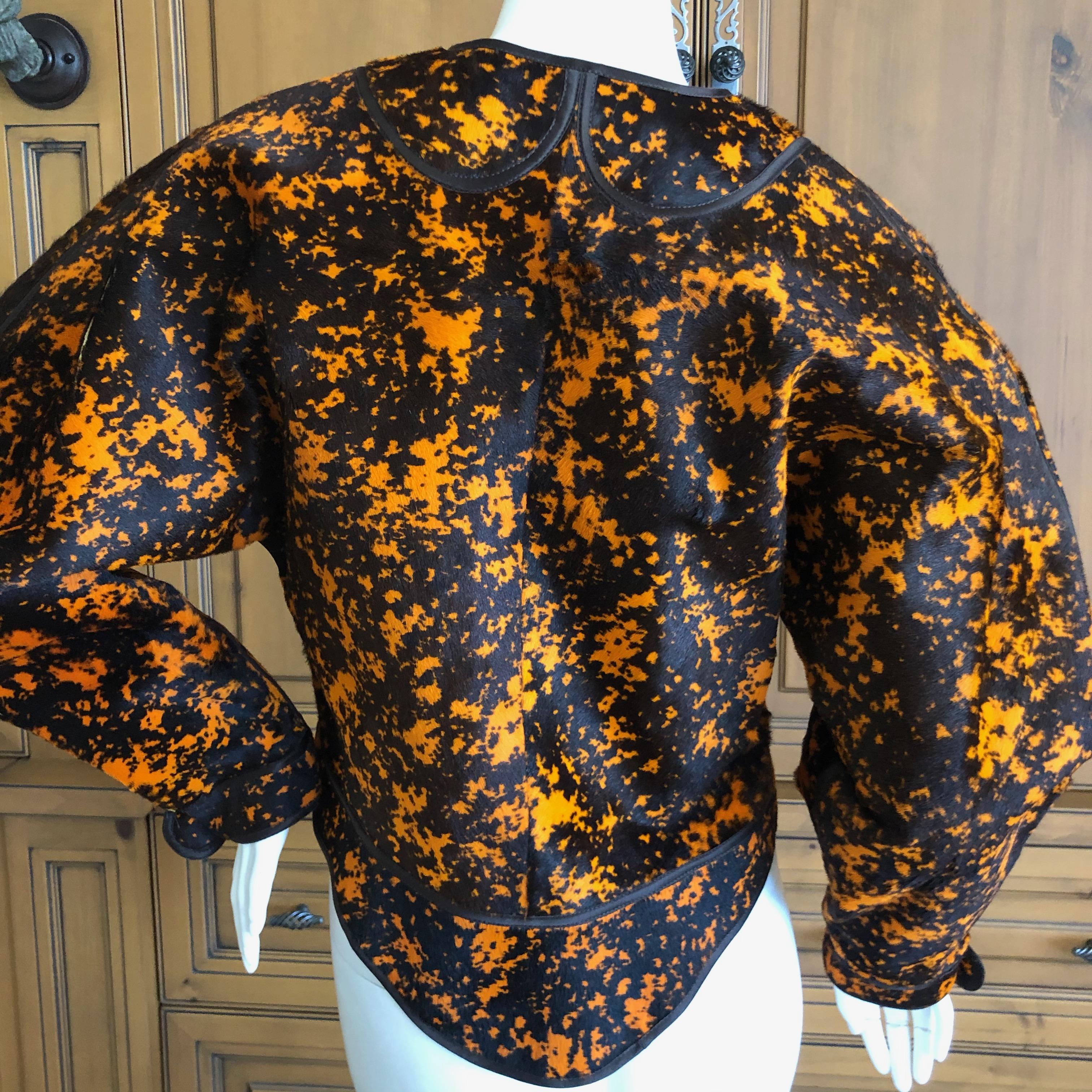 Black Geoffrey Beene Vintage Orange Splatter Print Ponyhair Jacket For Sale