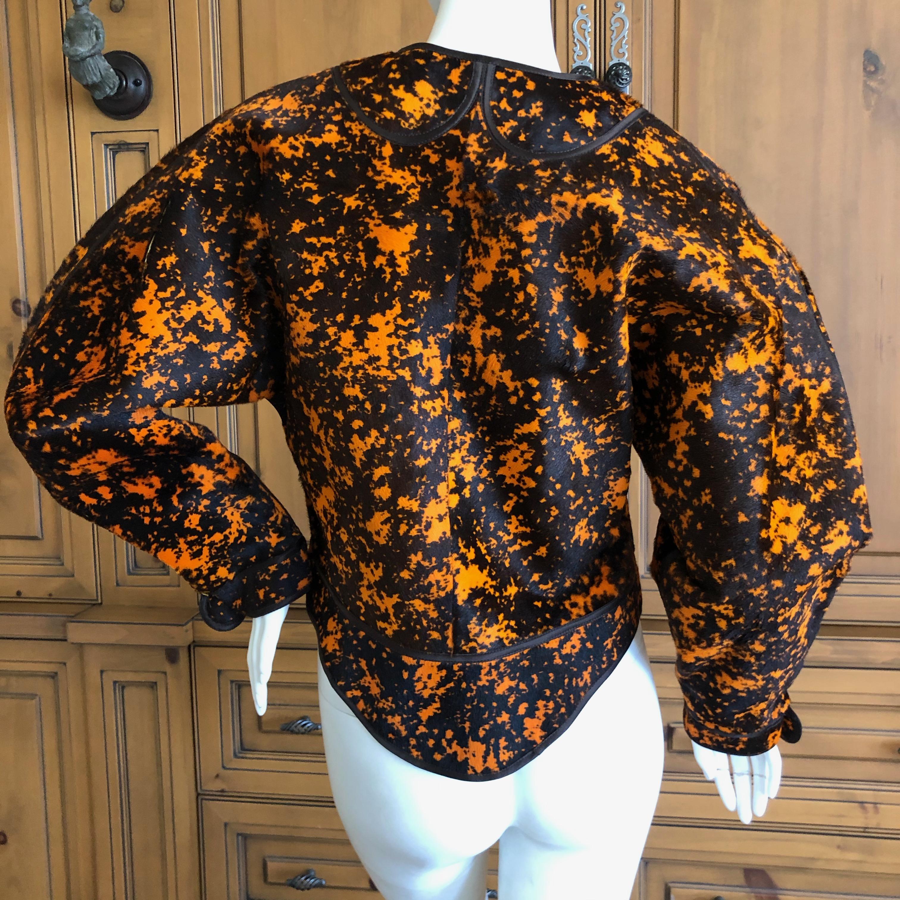 Geoffrey Beene Vintage Orange Splatter Print Ponyhair Jacket In Excellent Condition For Sale In Cloverdale, CA
