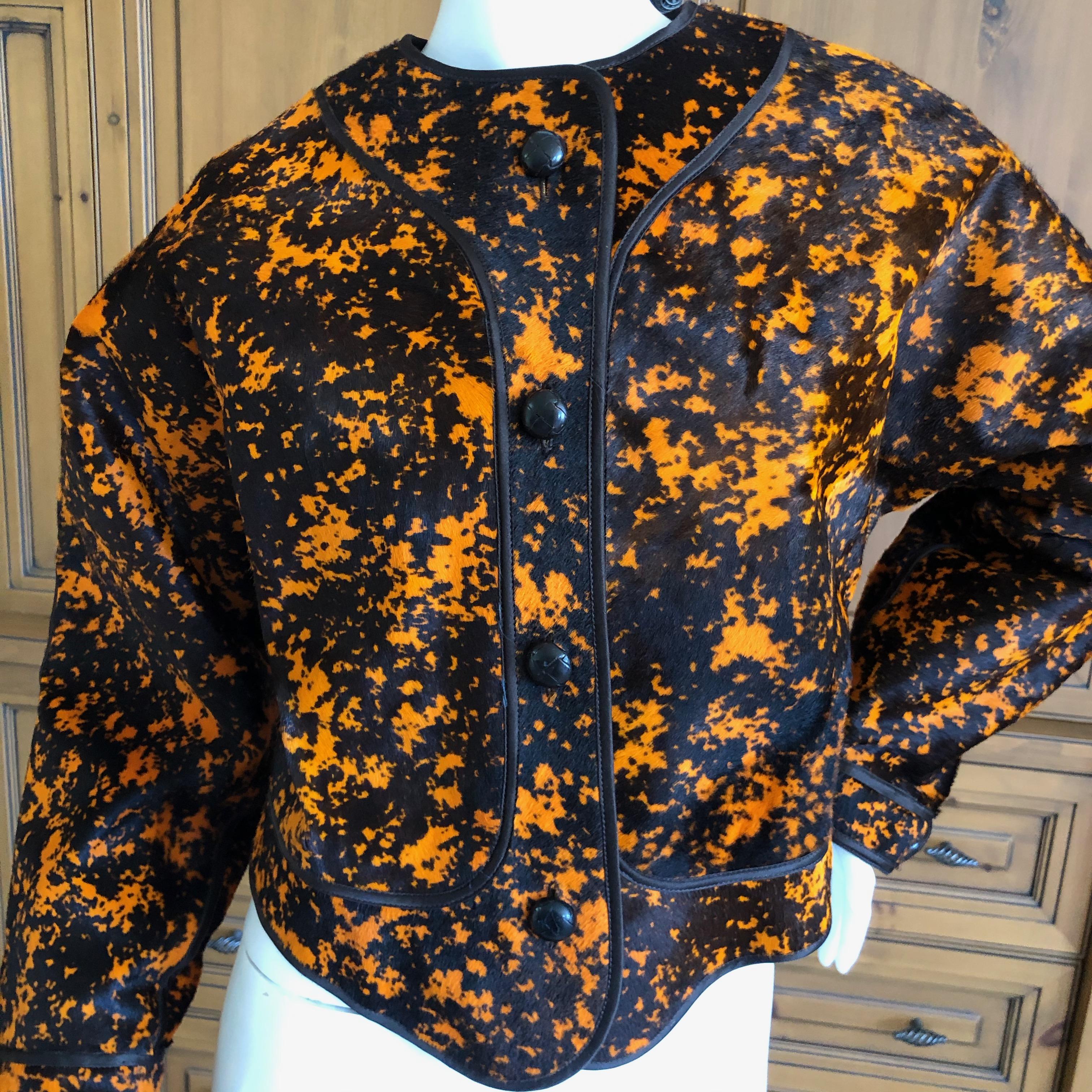 Women's or Men's Geoffrey Beene Vintage Orange Splatter Print Ponyhair Jacket For Sale