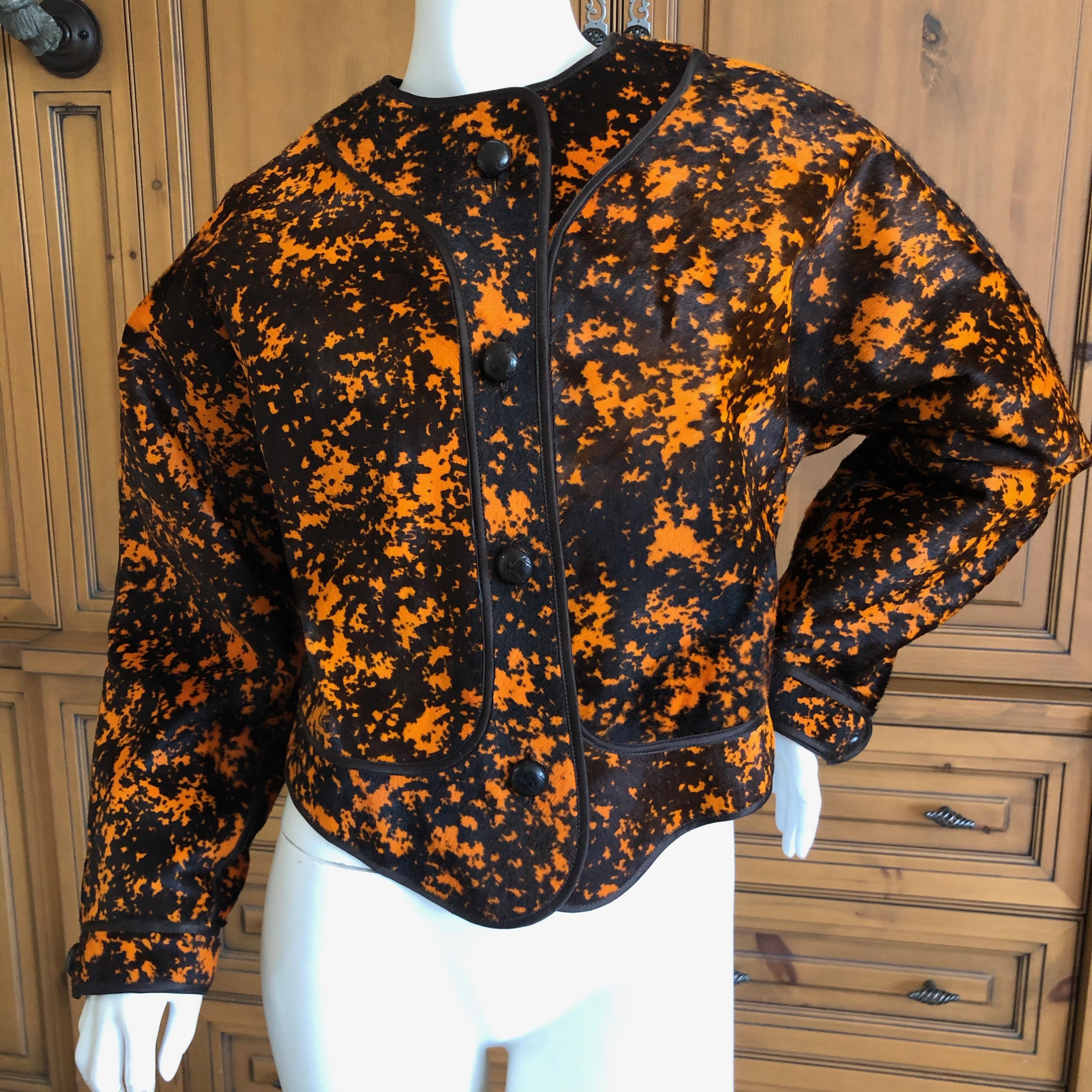 Geoffrey Beene Vintage Orange Splatter Print Ponyhair Jacket For Sale 1