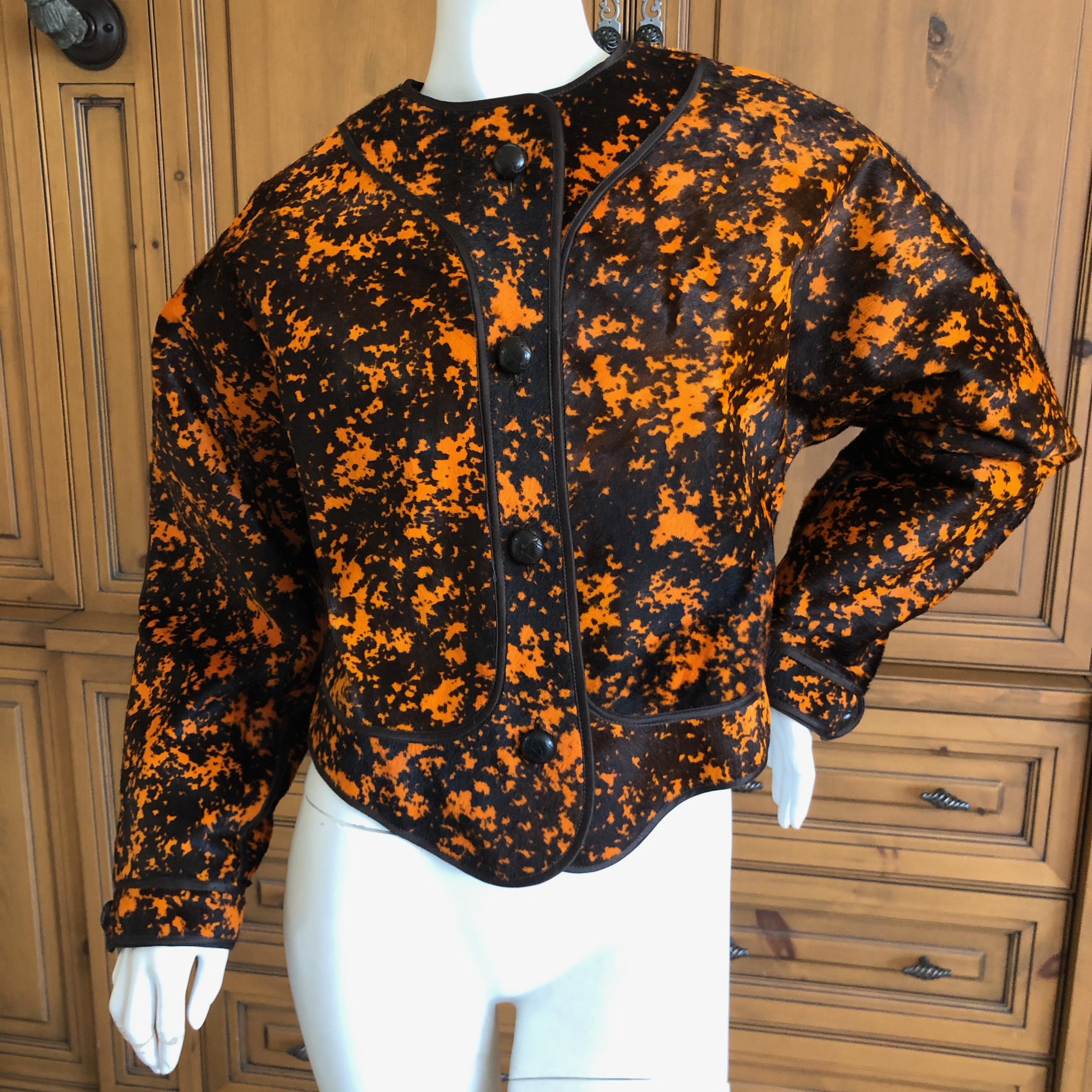 Geoffrey Beene Vintage Orange Splatter Print Ponyhair Jacket For Sale 2