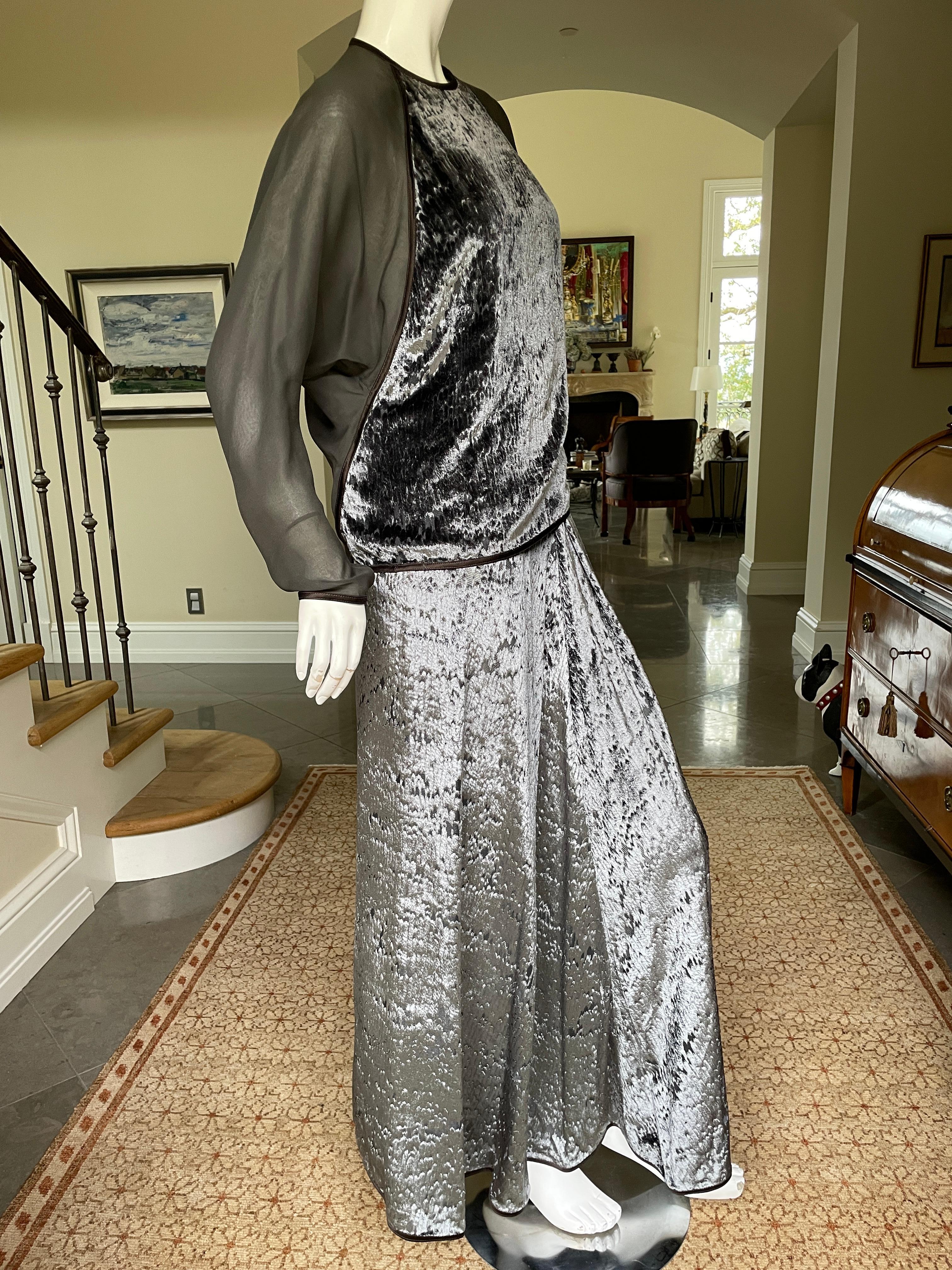 Geoffrey Beene Vintage Sheer Silk and Panne Velvet Two Piece Dress Set In Excellent Condition For Sale In Cloverdale, CA