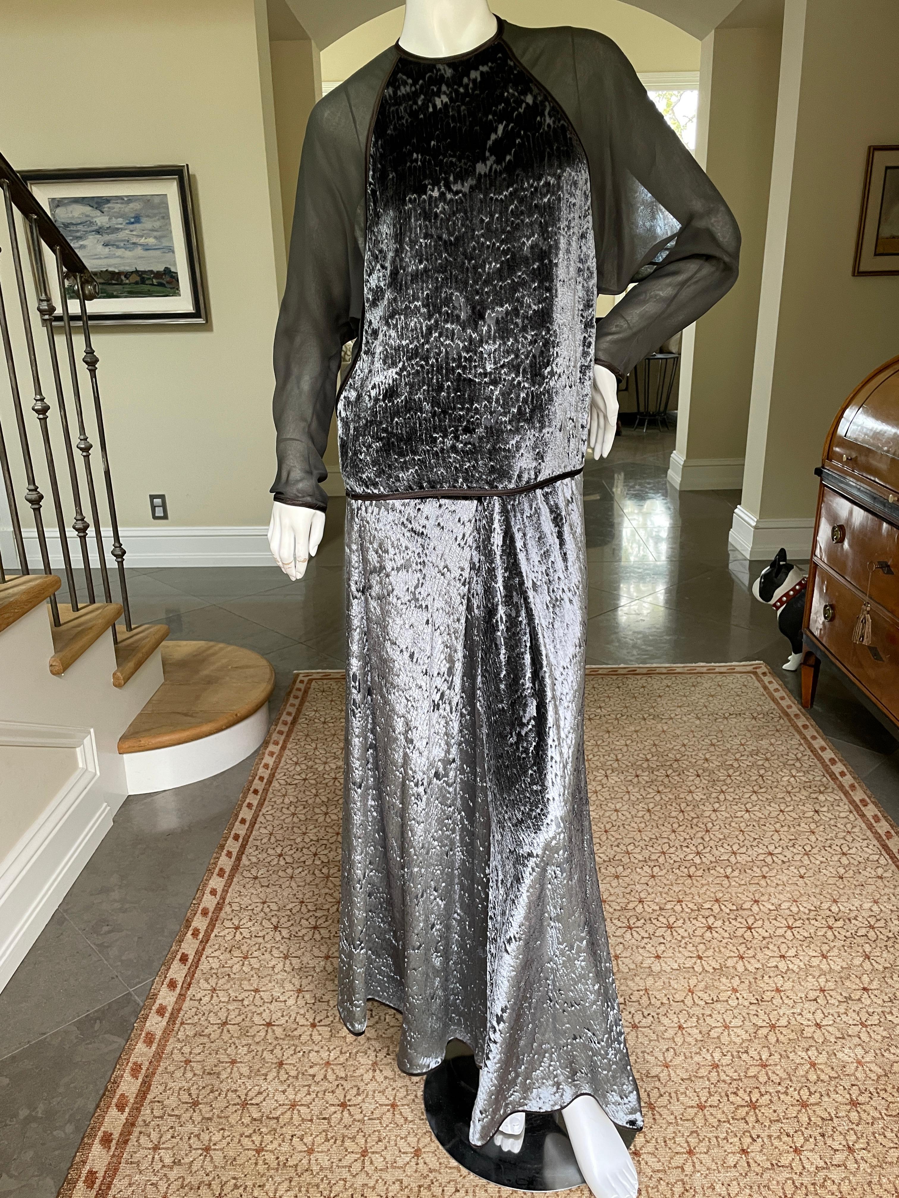 Geoffrey Beene Vintage Sheer Silk and Panne Velvet Two Piece Dress Set For Sale 2