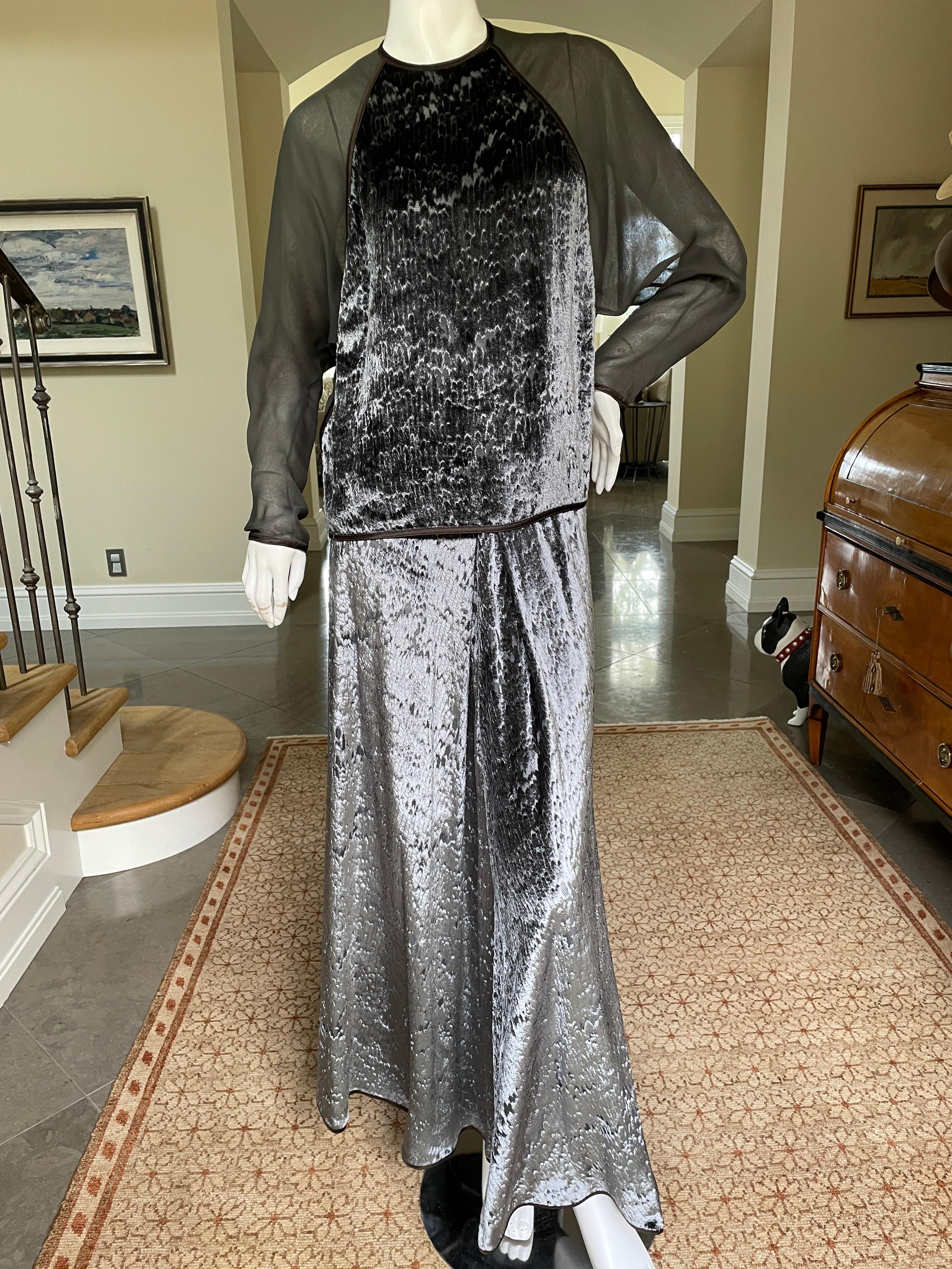 Geoffrey Beene Vintage Sheer Silk and Panne Velvet Two Piece Dress Set For Sale 3