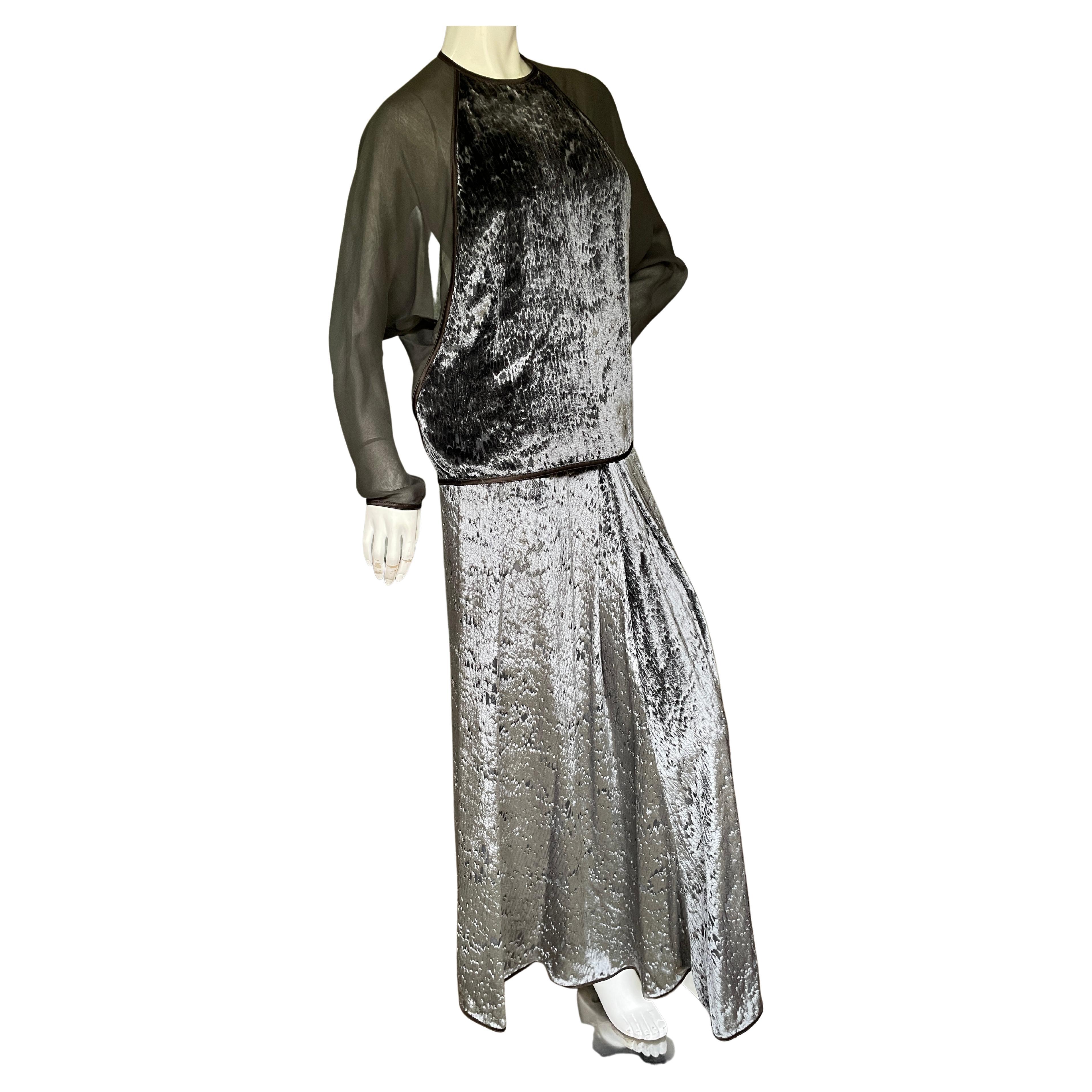 Geoffrey Beene Vintage Sheer Silk and Panne Velvet Two Piece Dress Set For Sale