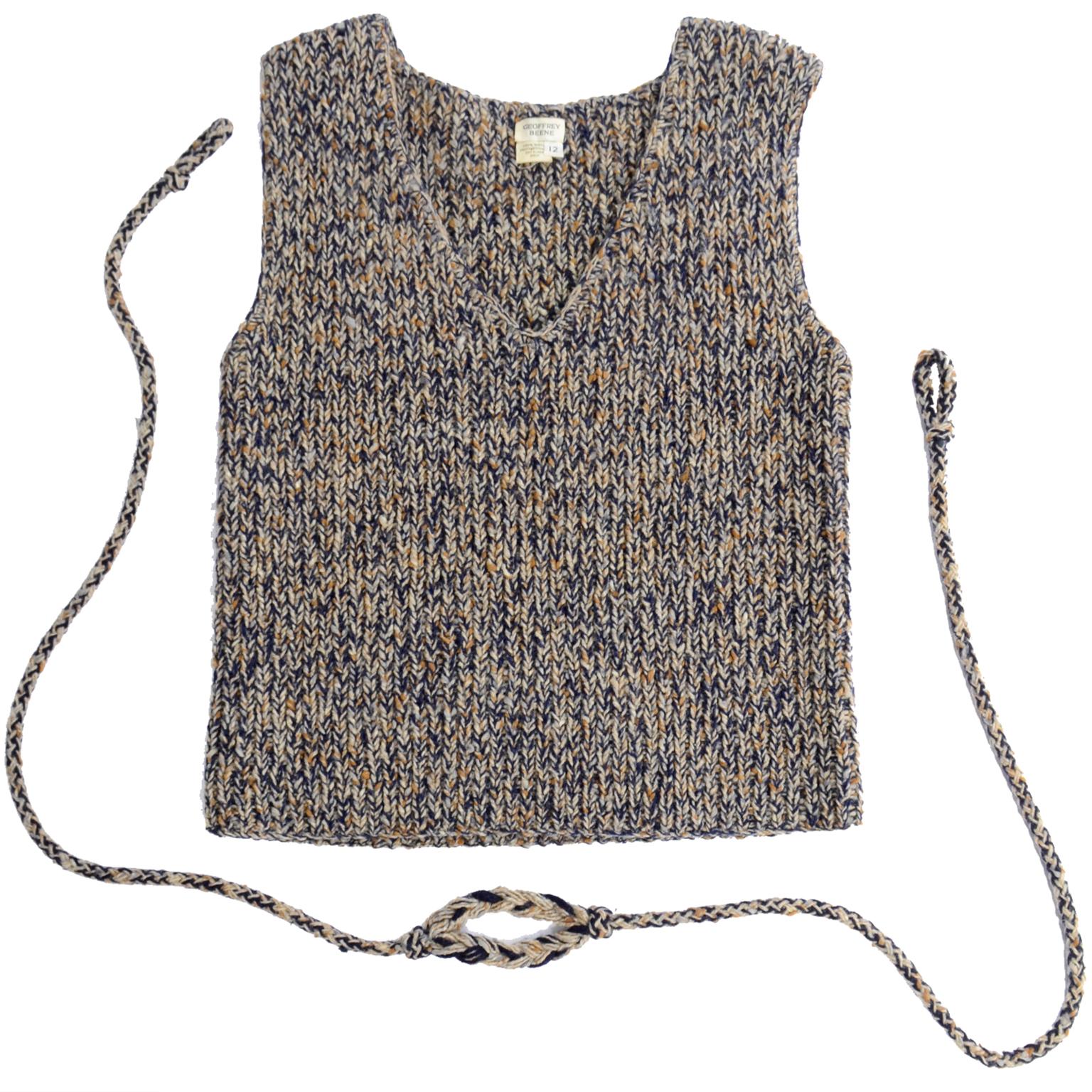 Gray Geoffrey Beene Vintage Wool Knit Sleeveless Sweater Vest With Belt
