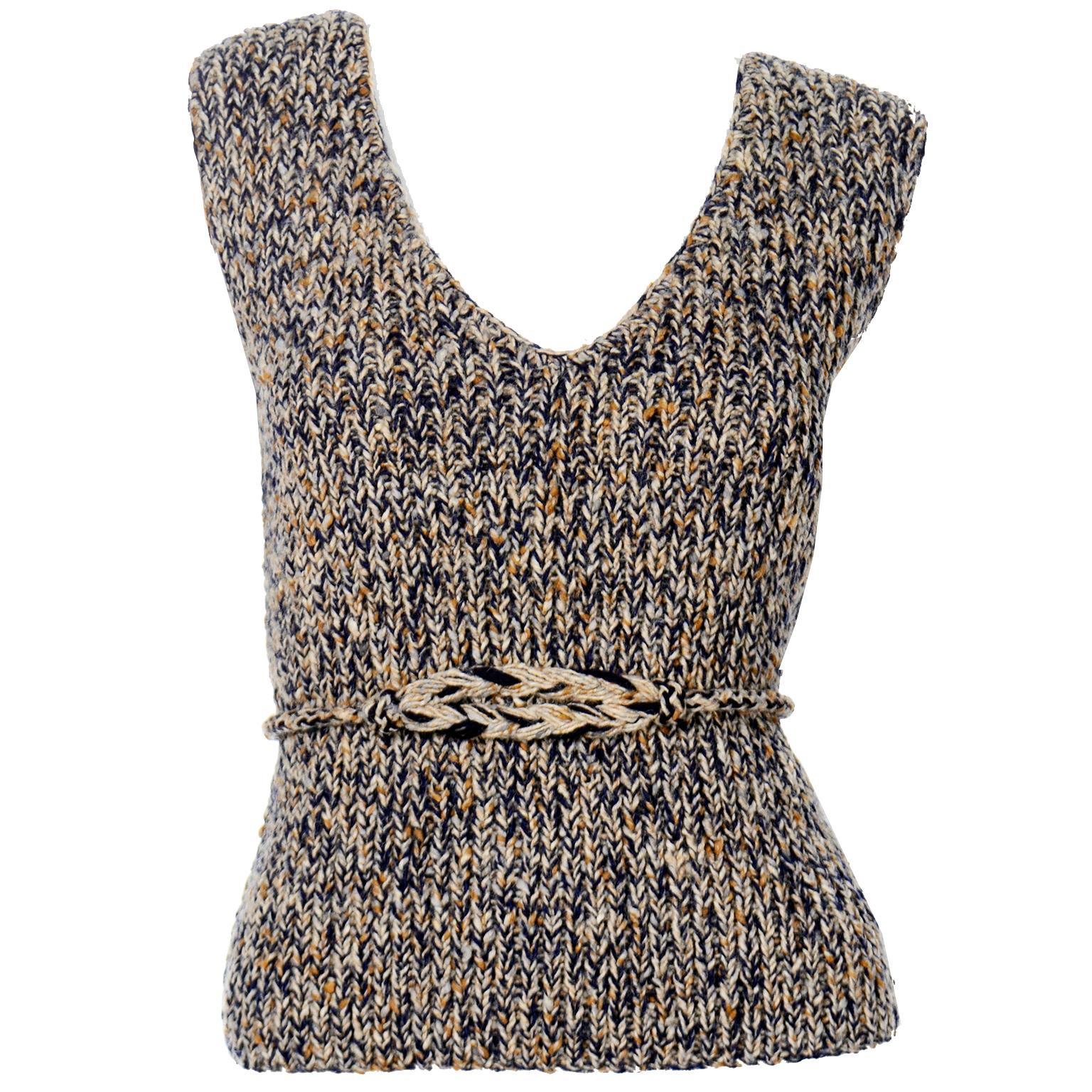 Women's Geoffrey Beene Vintage Wool Knit Sleeveless Sweater Vest With Belt