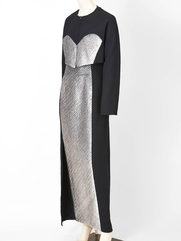 Gray Geoffrey Beene Wool Crepe with Panne Velvet Gown and Bolero