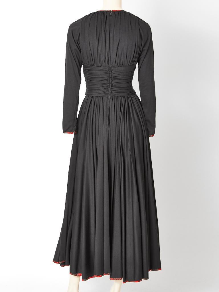 Black Geoffrey Beene Wool Jersey Maxi Dress with Plaid Trim For Sale