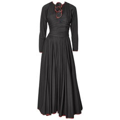Vintage Geoffrey Beene Wool Jersey Maxi Dress with Plaid Trim