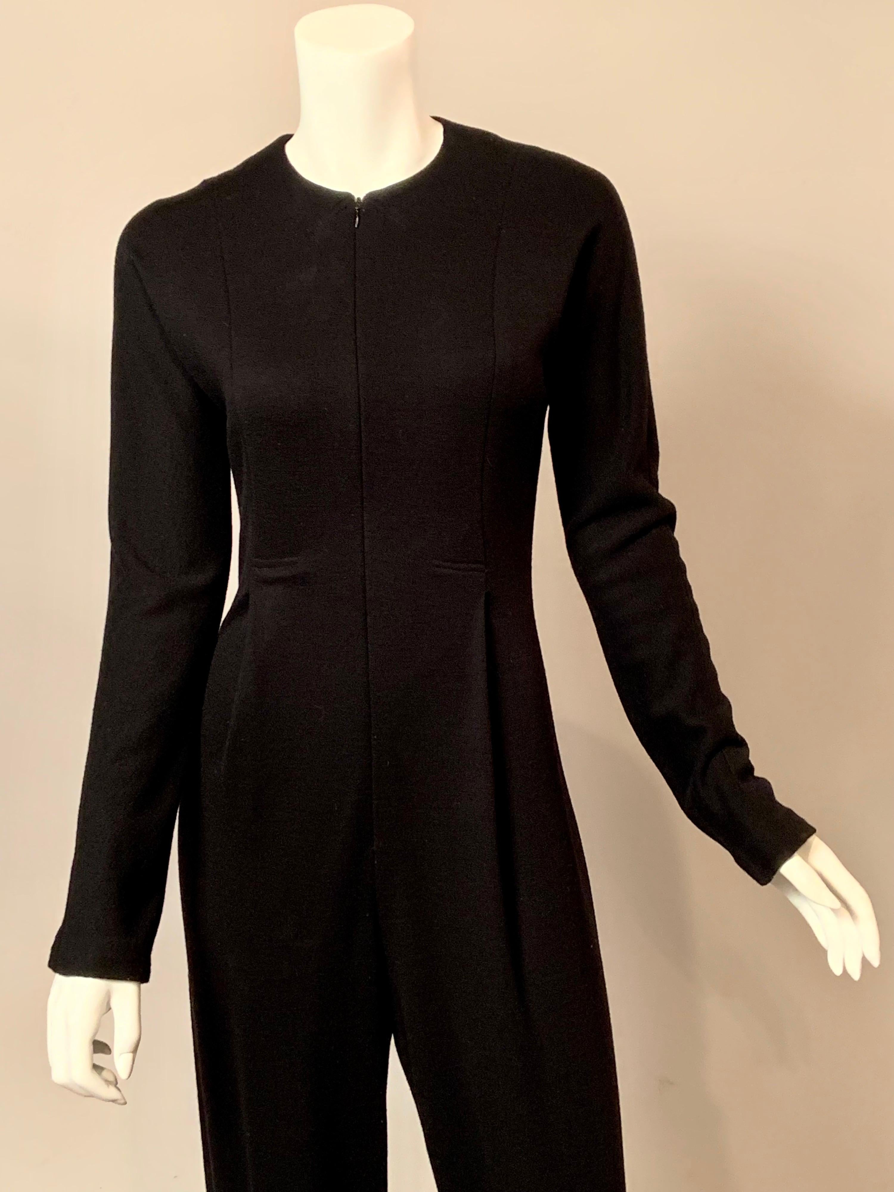 Women's Geoffrey Beene Zip Front Black Wool Jersey Jumpsuit