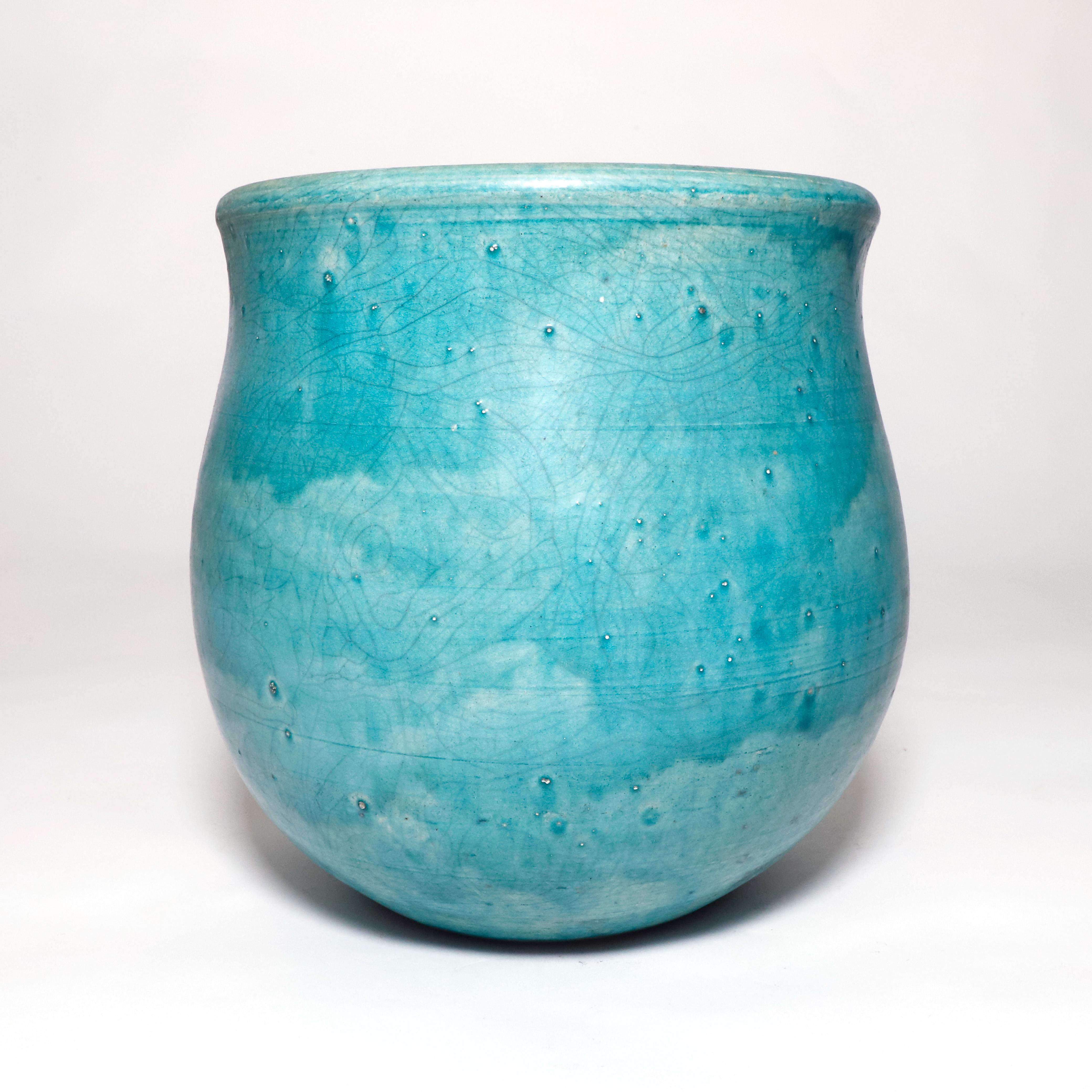 19th Century Geoffrey Borr vase glazed in a beutiful turquoise color. A very nice and sculptural piece of pottery. Signed Borr on the base.

Property from esteemed interior designer Juan Montoya. Juan Montoya is one of the most acclaimed and