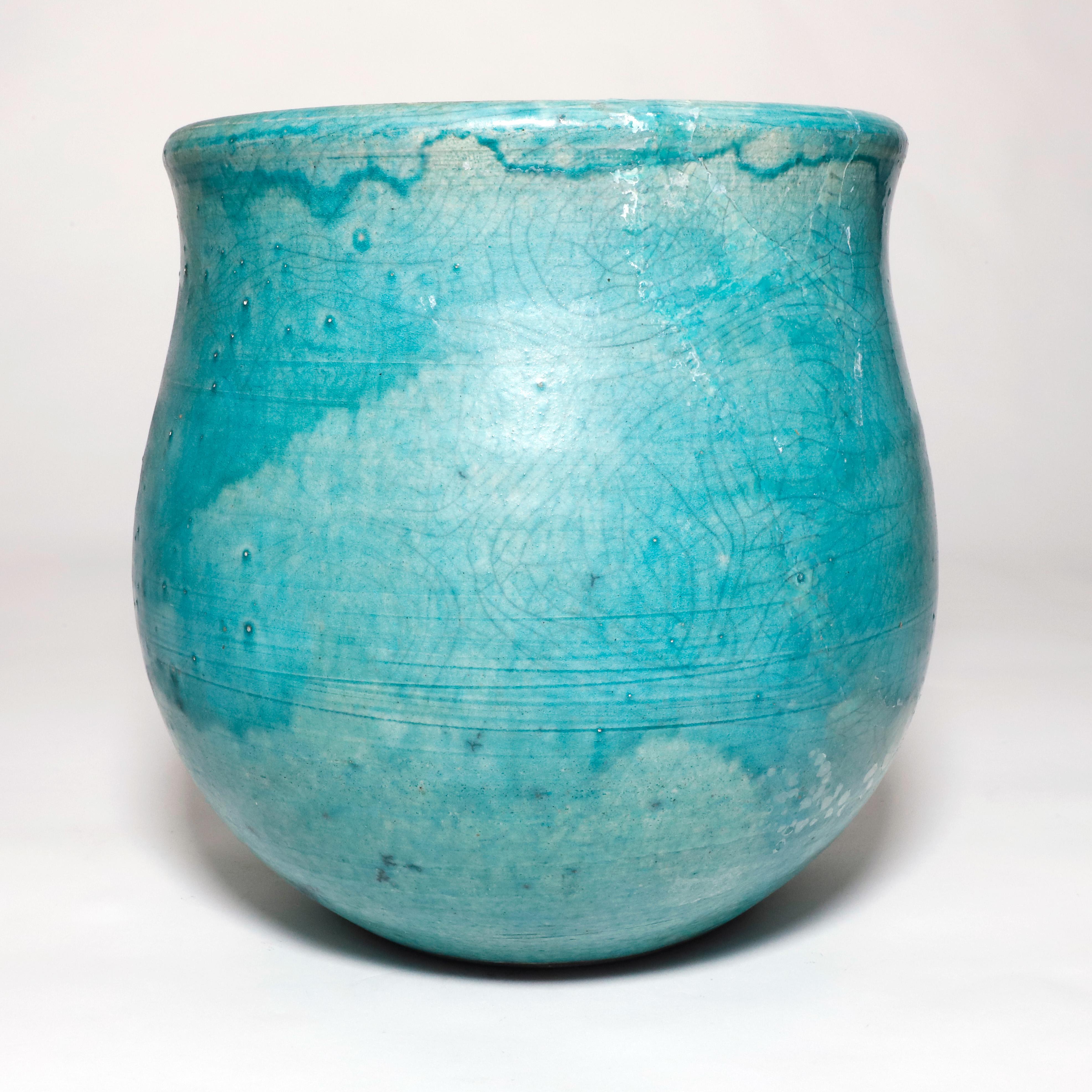 American Geoffrey Borr Turquoise Glaze Pottery Vase Signed For Sale