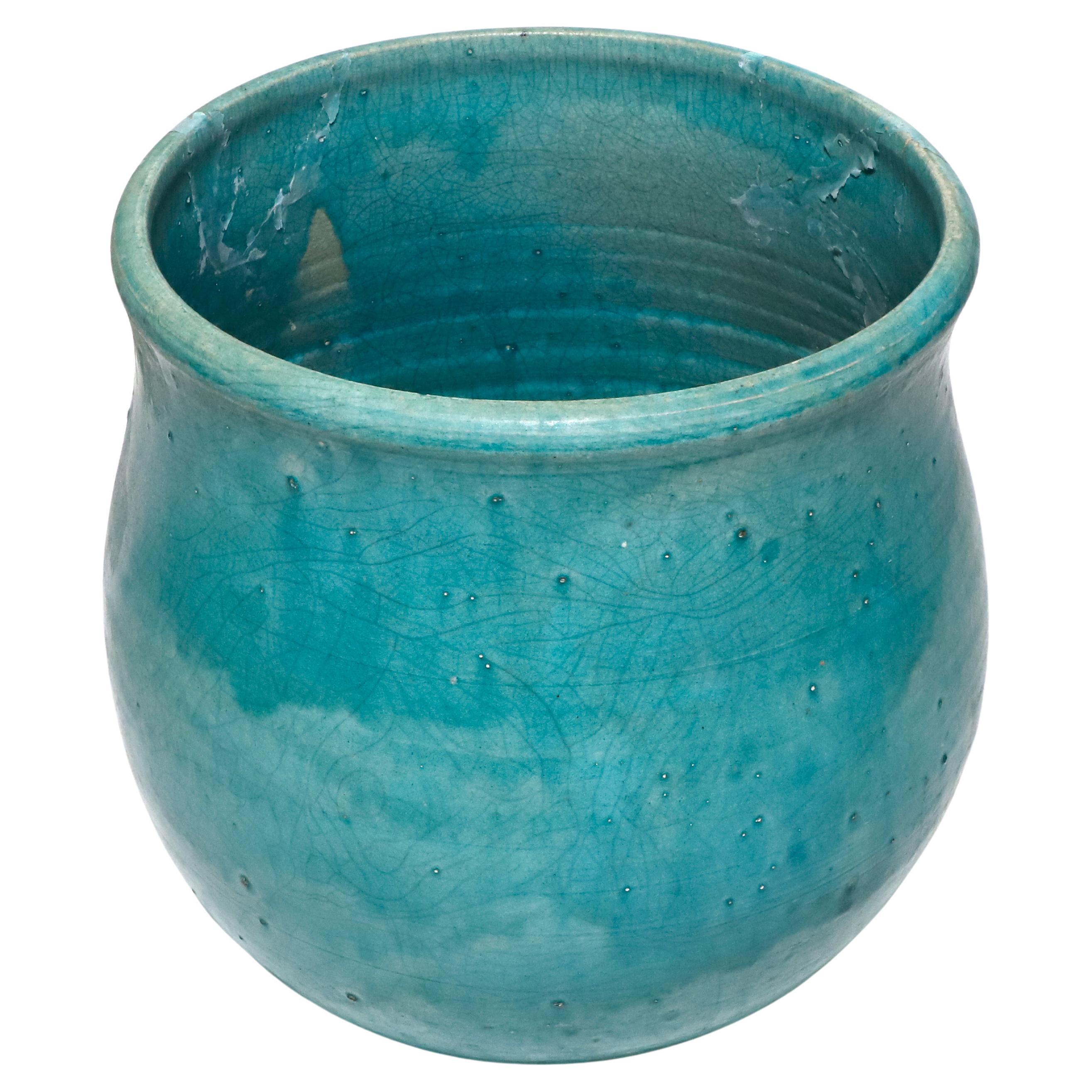 Geoffrey Borr Turquoise Glaze Pottery Vase Signed For Sale