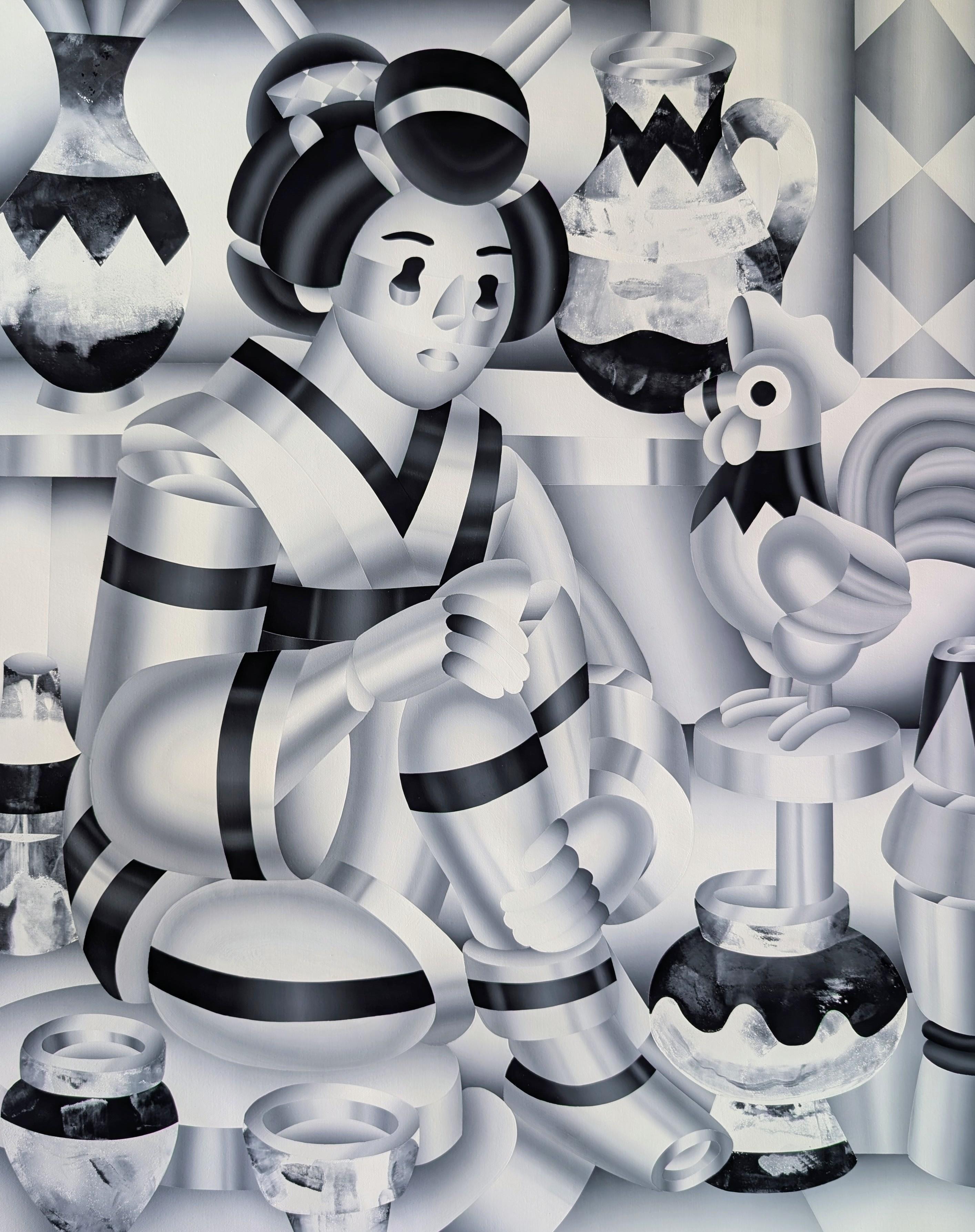 Geoffrey Bouillot - The Geisha and the Rooster, Painting 2025