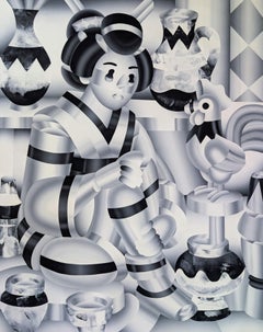 Geoffrey Bouillot - The Geisha and the Rooster, Painting 2025