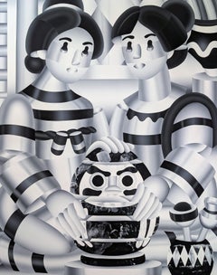 Geoffrey Bouillot - Two Women and the Daruma, Painting 2025