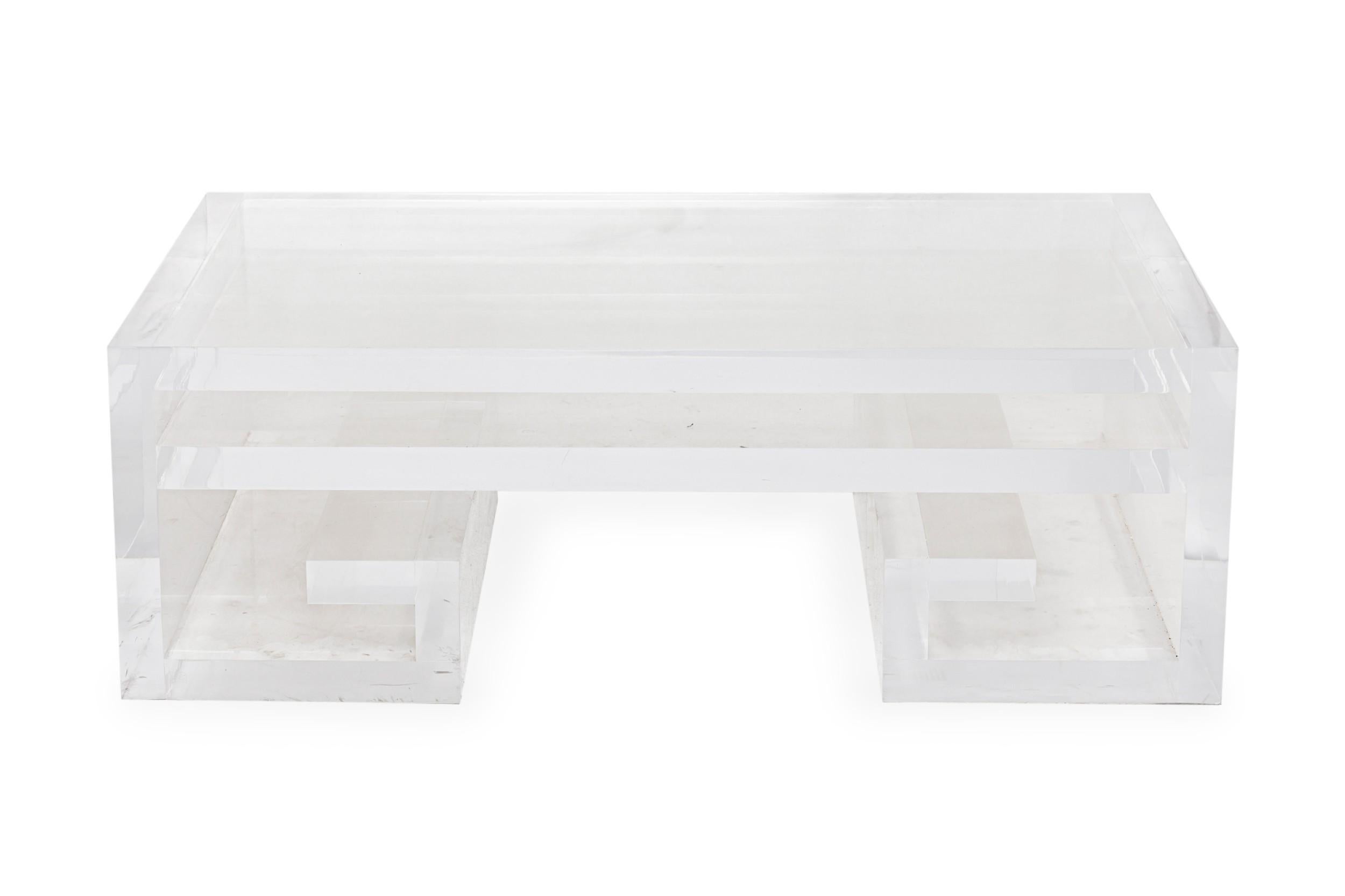 GEOFFREY BRADFIELD American Contemporary Greek Key Shaped Lucite Coffee Table For Sale